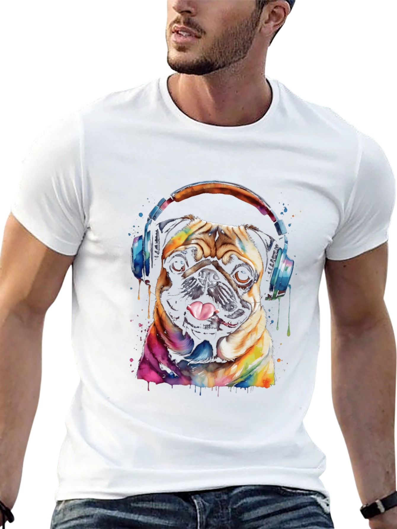 Black Pug DJ Graphic Tee - Dog Lover's Black T-Shirt view 13