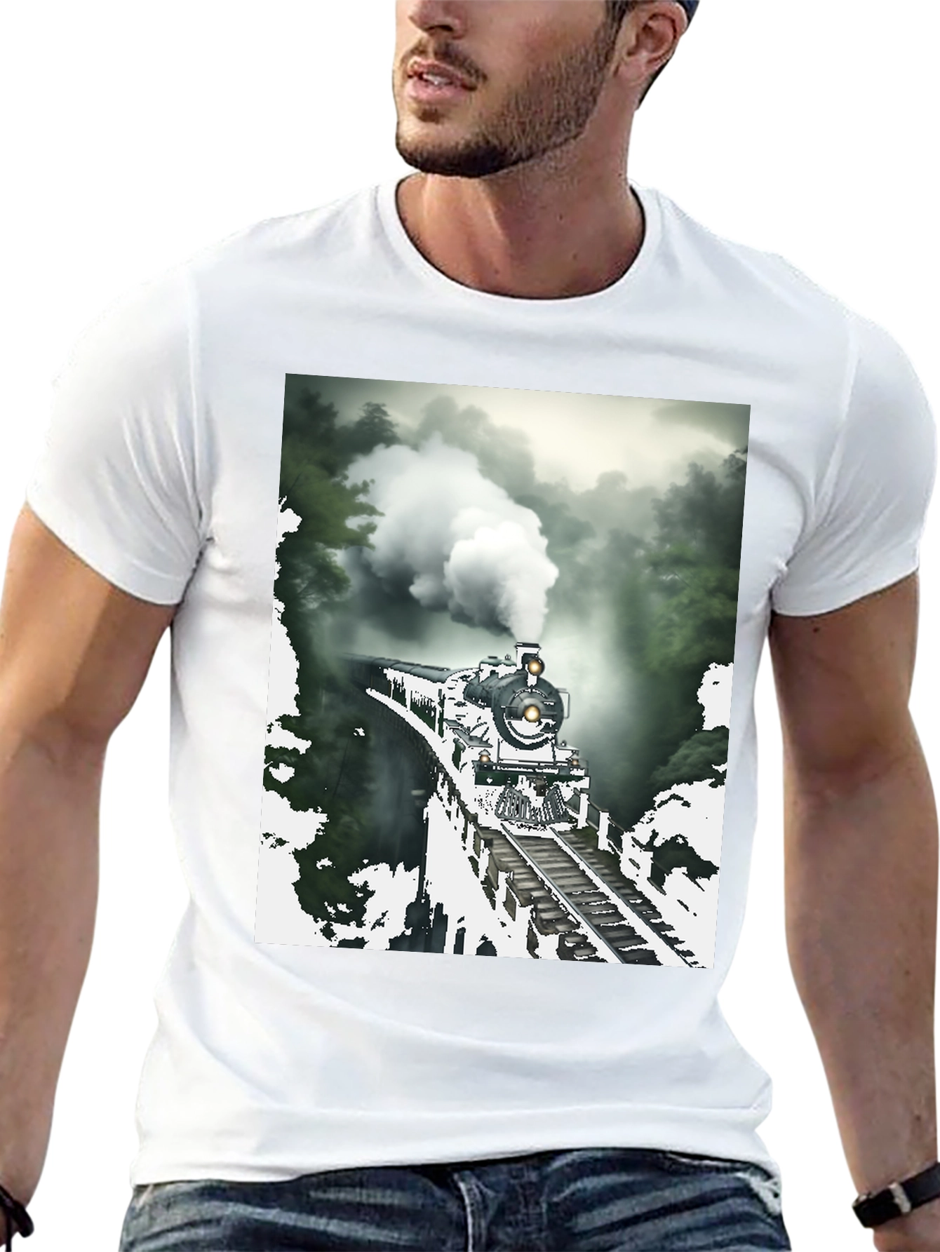 Black Steam Train Graphic Tee - Vintage Style view 13