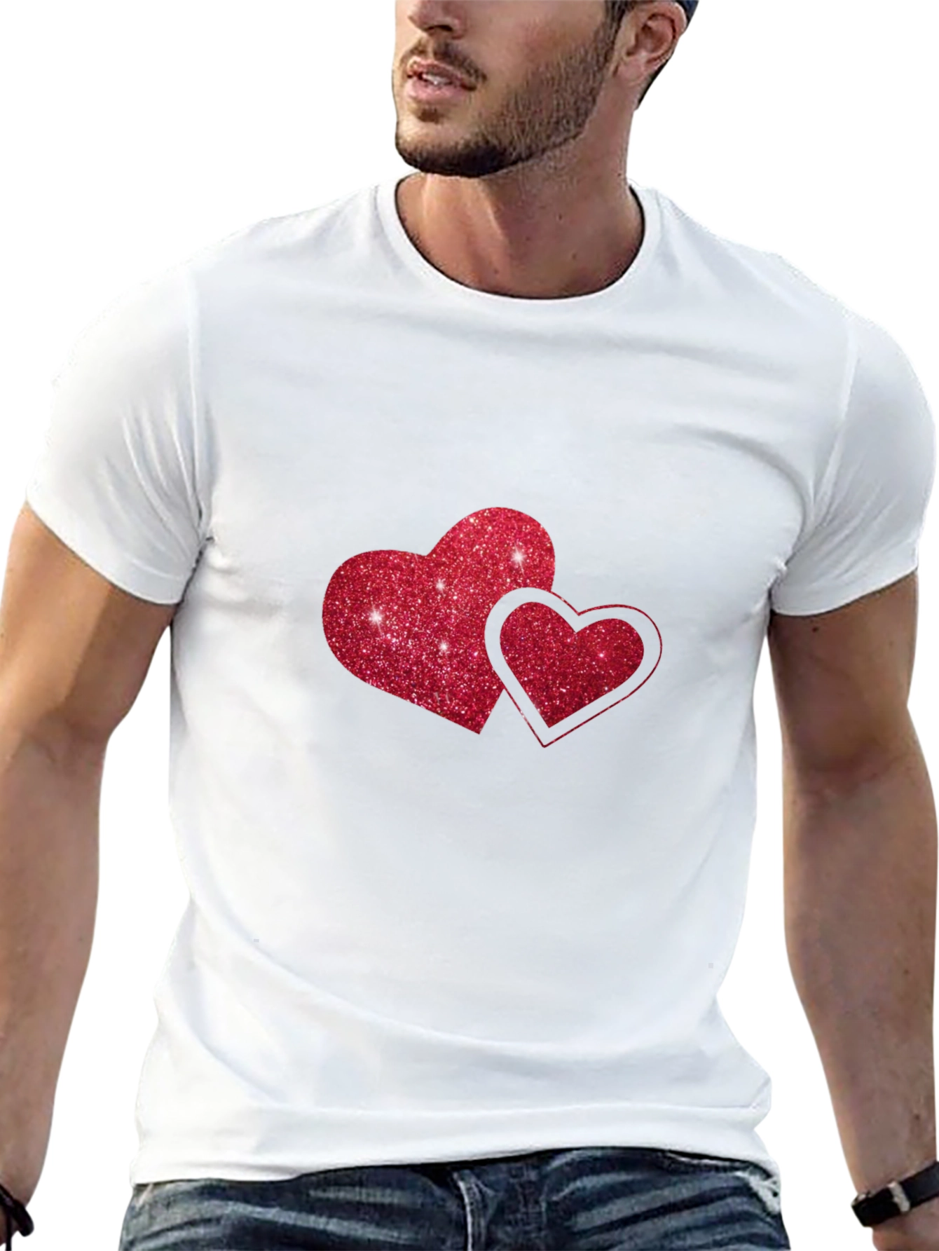 Black Black T-Shirt with Glitter Red Hearts view 13