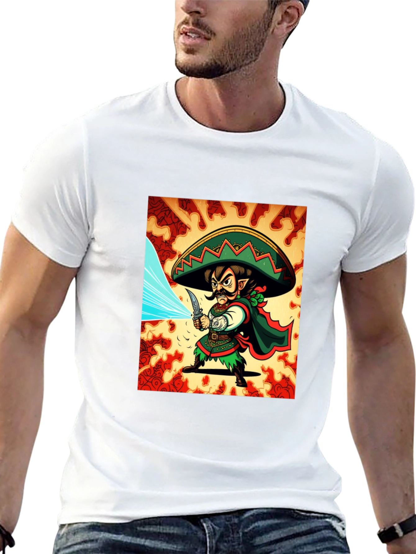 Black Mexican Elf Warrior Graphic Tee - Black Cotton view 13