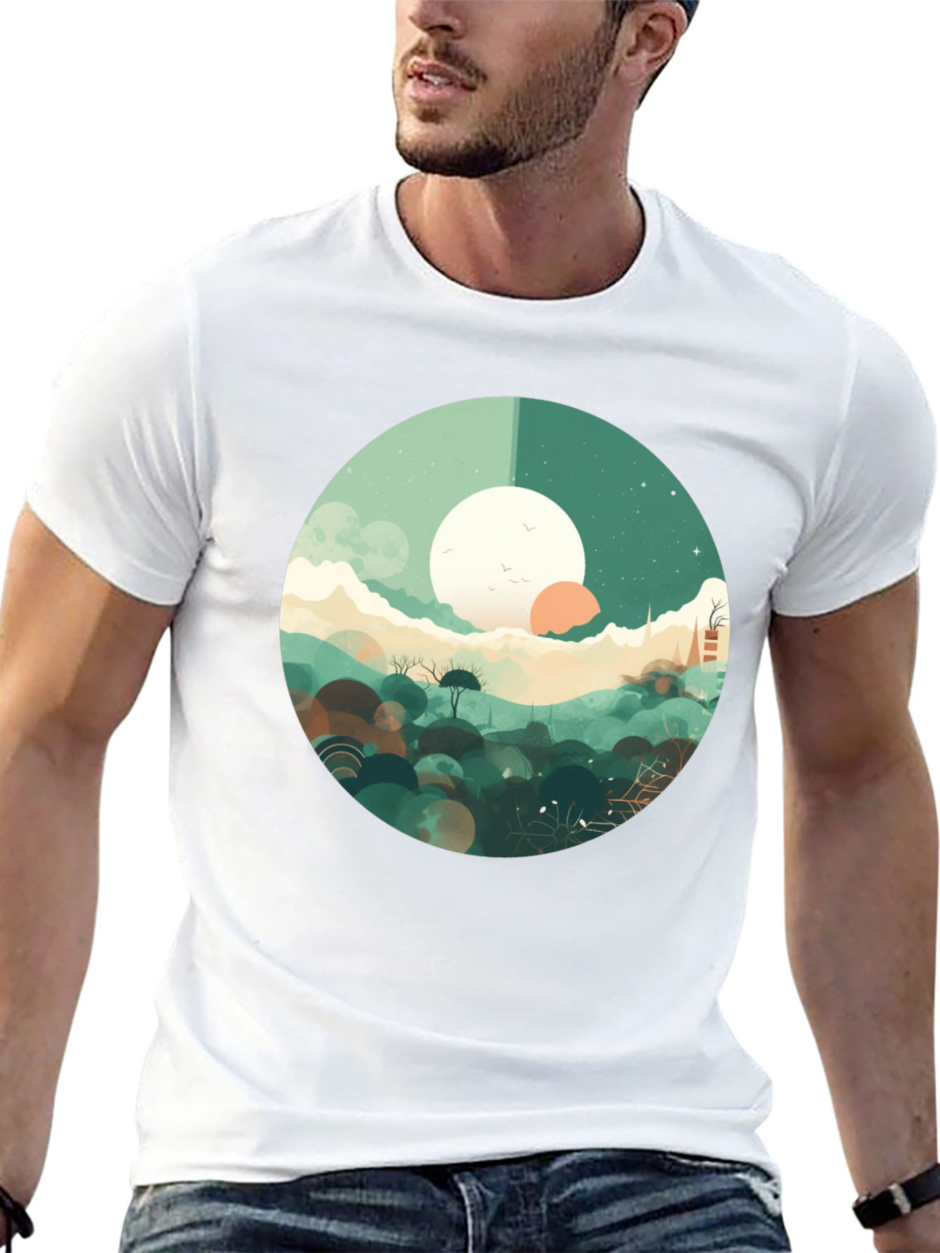 Black Artistic Landscape Graphic Tee - Black Casual Shirt view 13