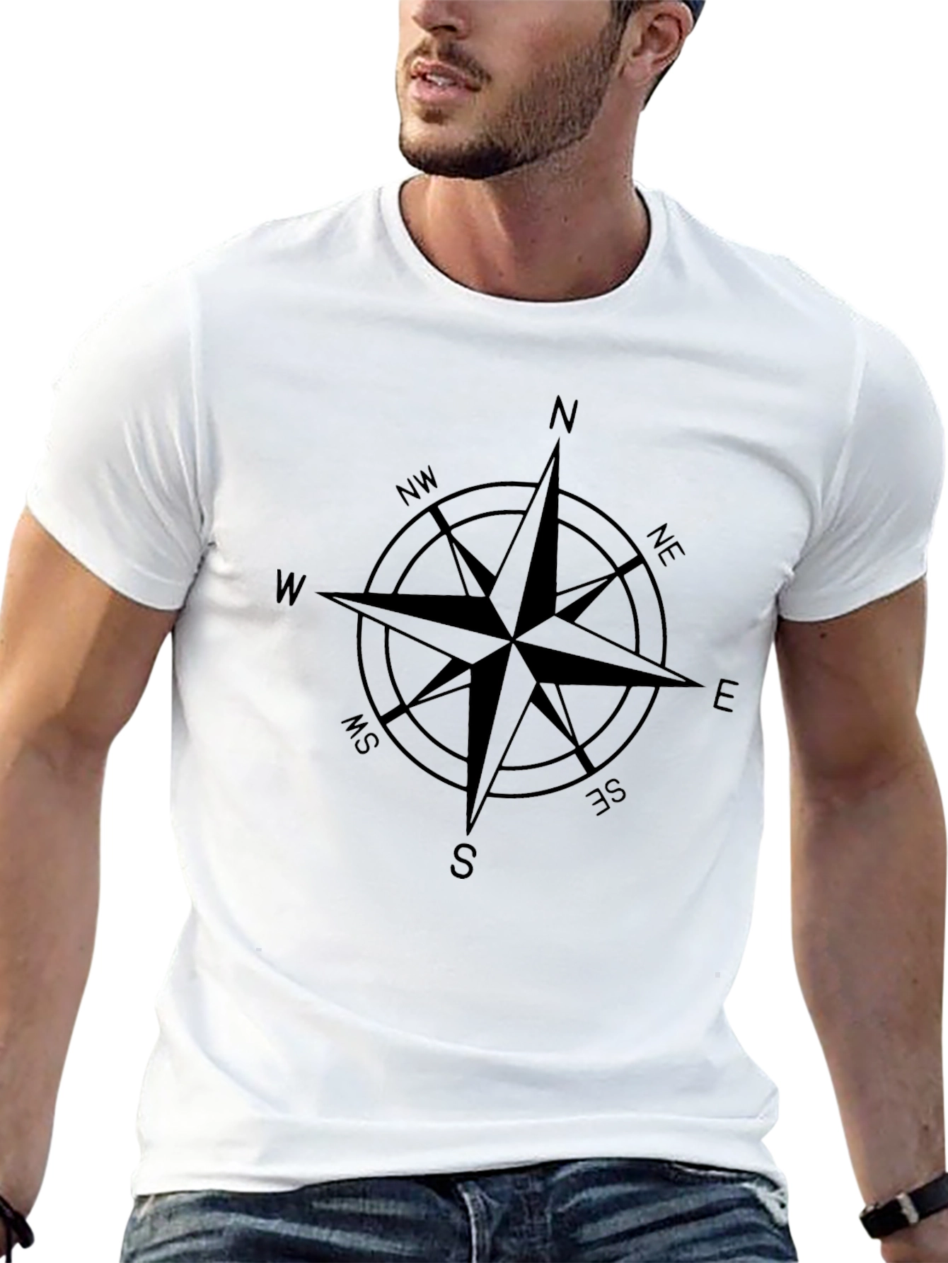 Black Compass Rose Graphic Tee - Black Cotton T-Shirt view 13