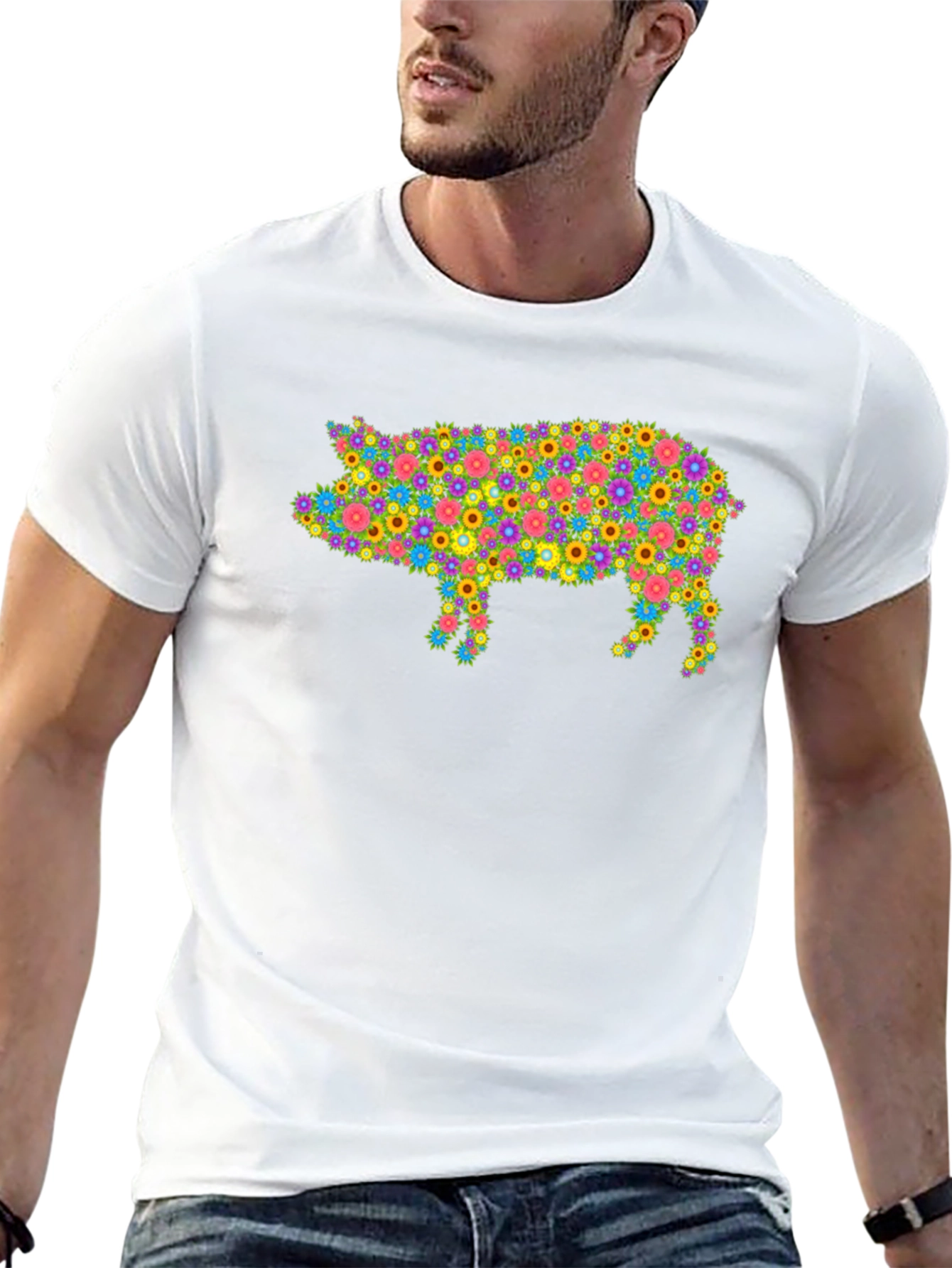 Black Floral Pig Graphic T-Shirt - Unique & Stylish view 13