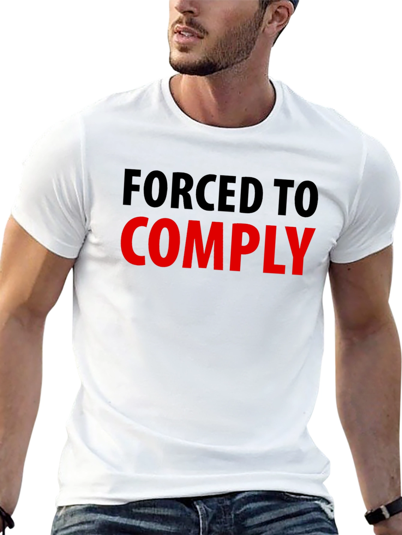 Black Forced to Comply Graphic Tee - Statement T-Shirt view 13