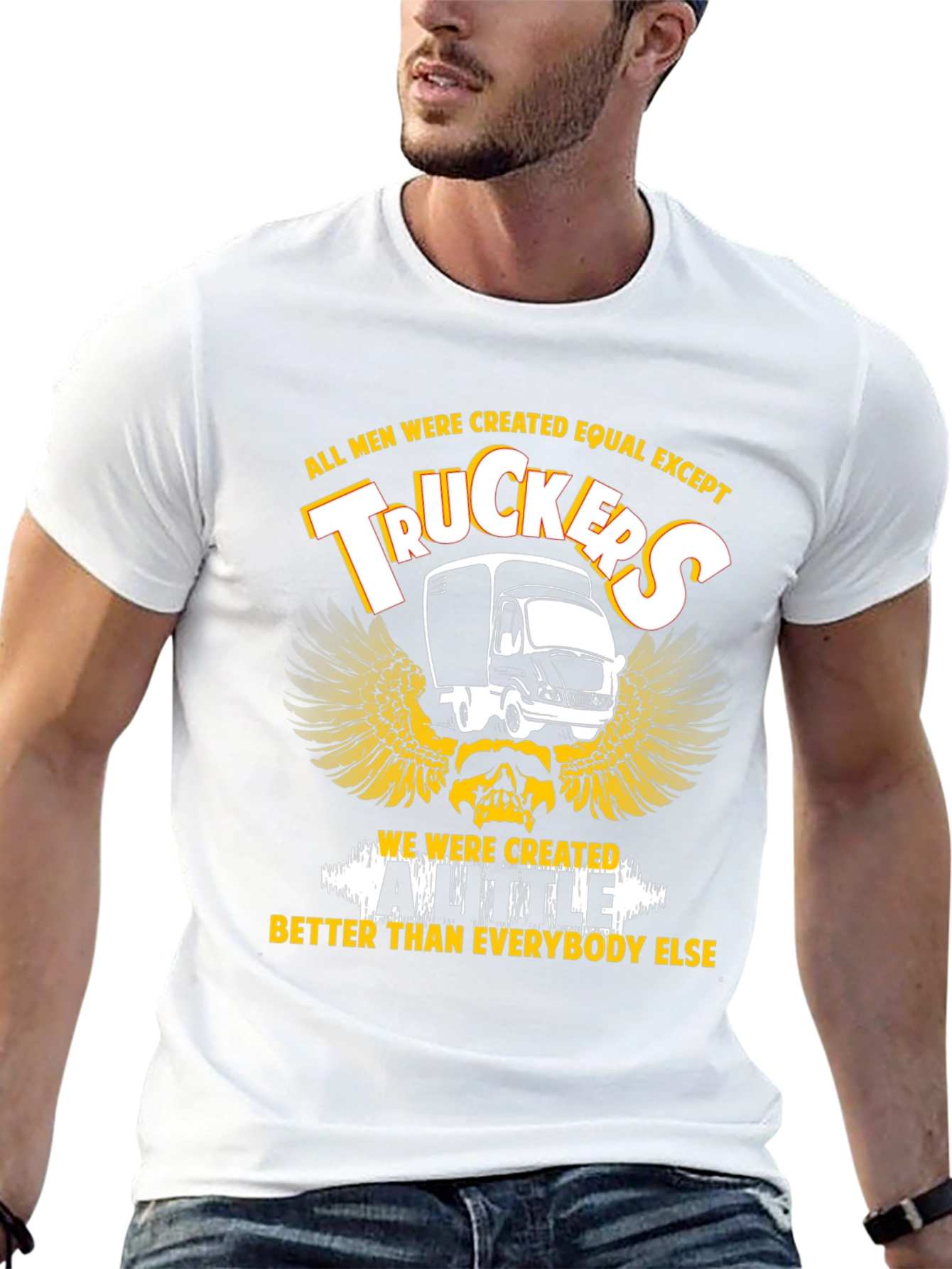 Black Trucker T-Shirt - All Men Are Created Equal Except Truckers Tee view 13
