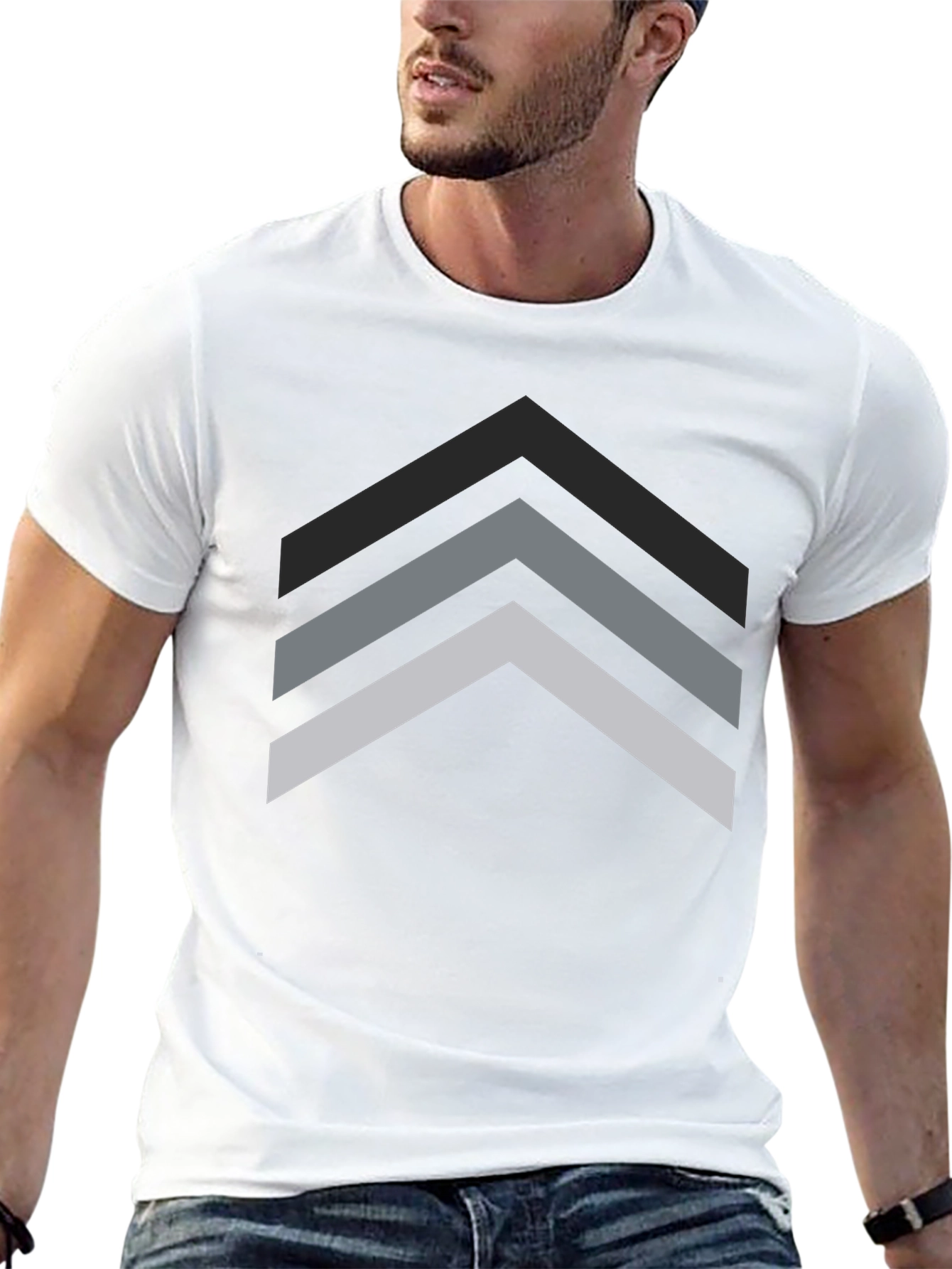 Black Modern Geometric Arrow Black T-Shirt view 13