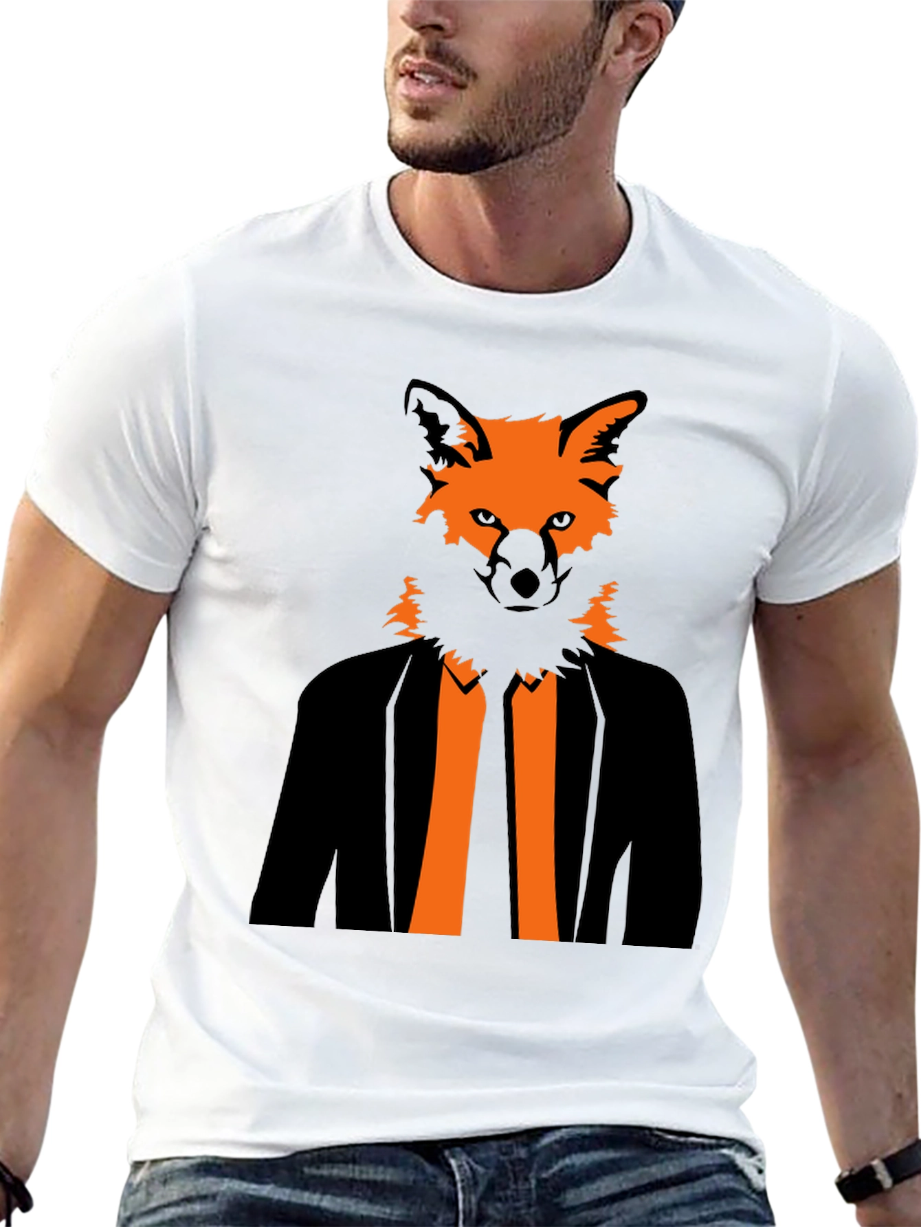 Black Fox Head Suit Graphic Tee - Stylish & Unique view 13