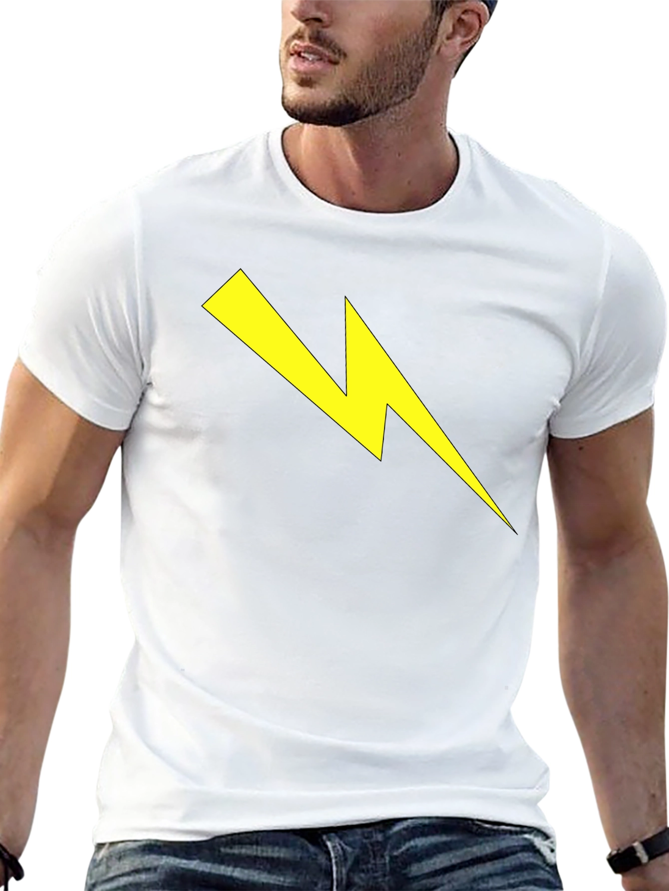 Black Lightning Bolt Graphic Tee - Striking Black Cotton T-Shirt view 13