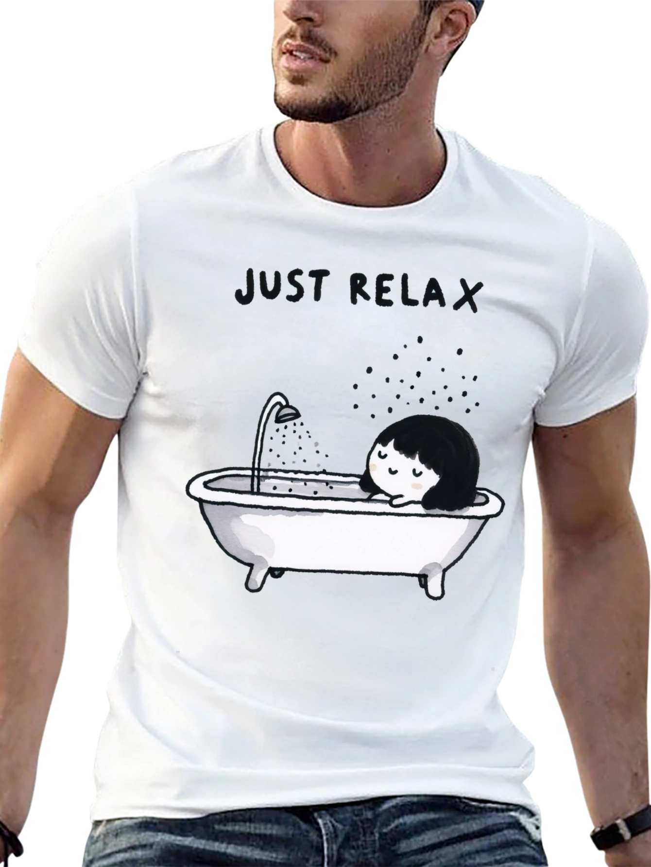 Black Just Relax Black Graphic Tee - Bathtub Design view 13