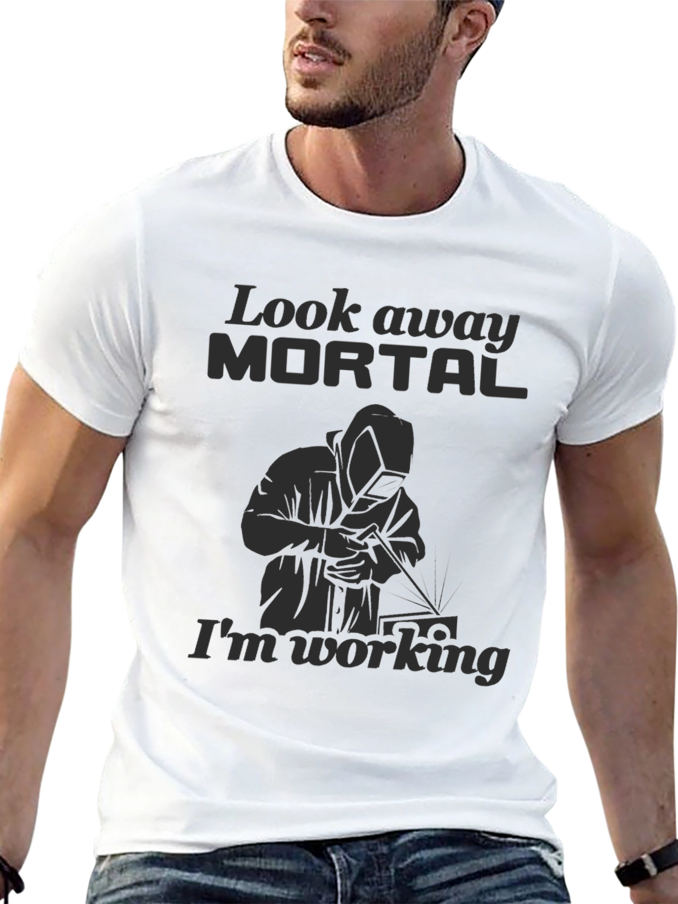 Black Look Away Mortal Funny Welder Black T-Shirt view 13