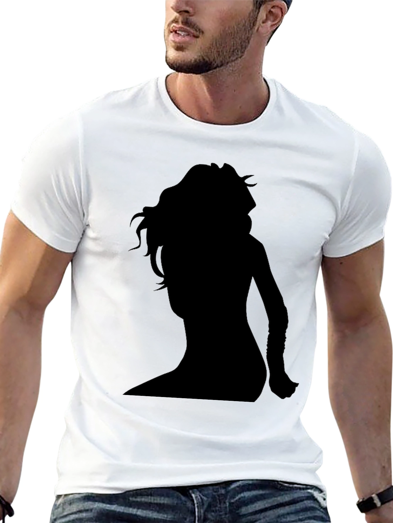 Black Silhouette Woman Graphic Tee - Black Cotton Shirt view 13