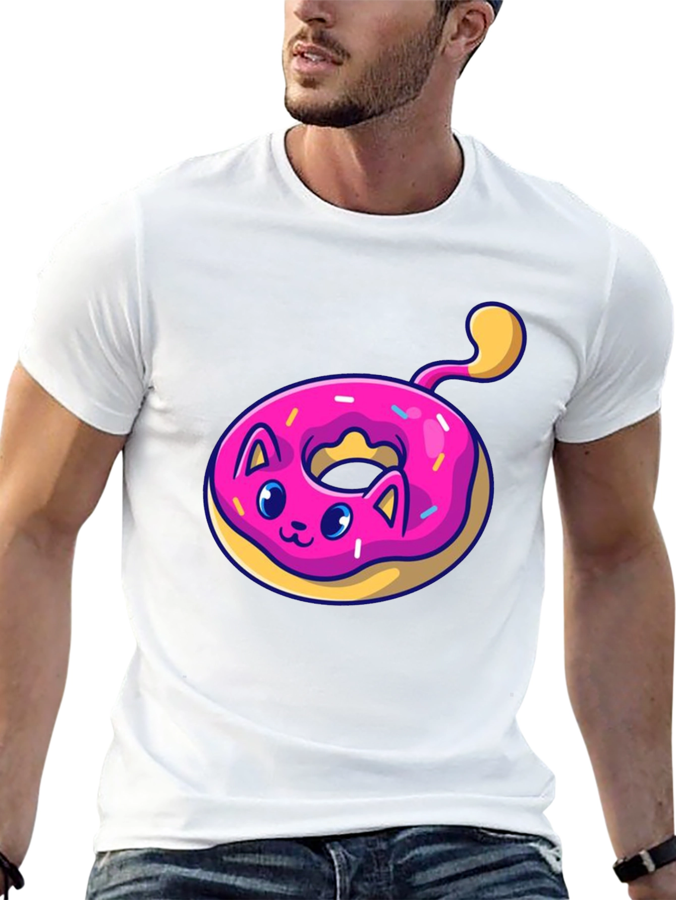 Black Cat Donut T-Shirt: Cute & Playful Black Tee view 13