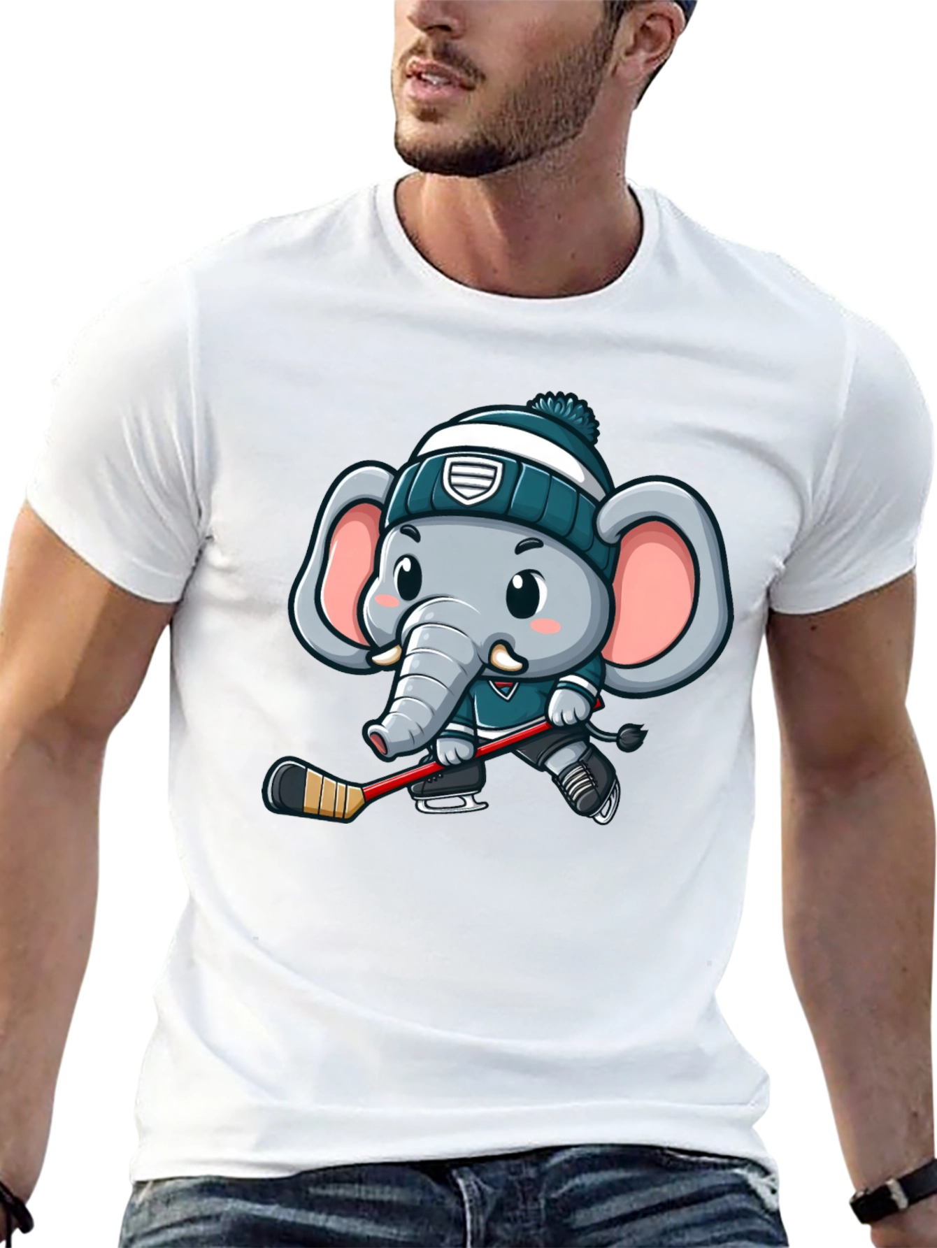 Black Cartoon Elephant Hockey T-Shirt view 13
