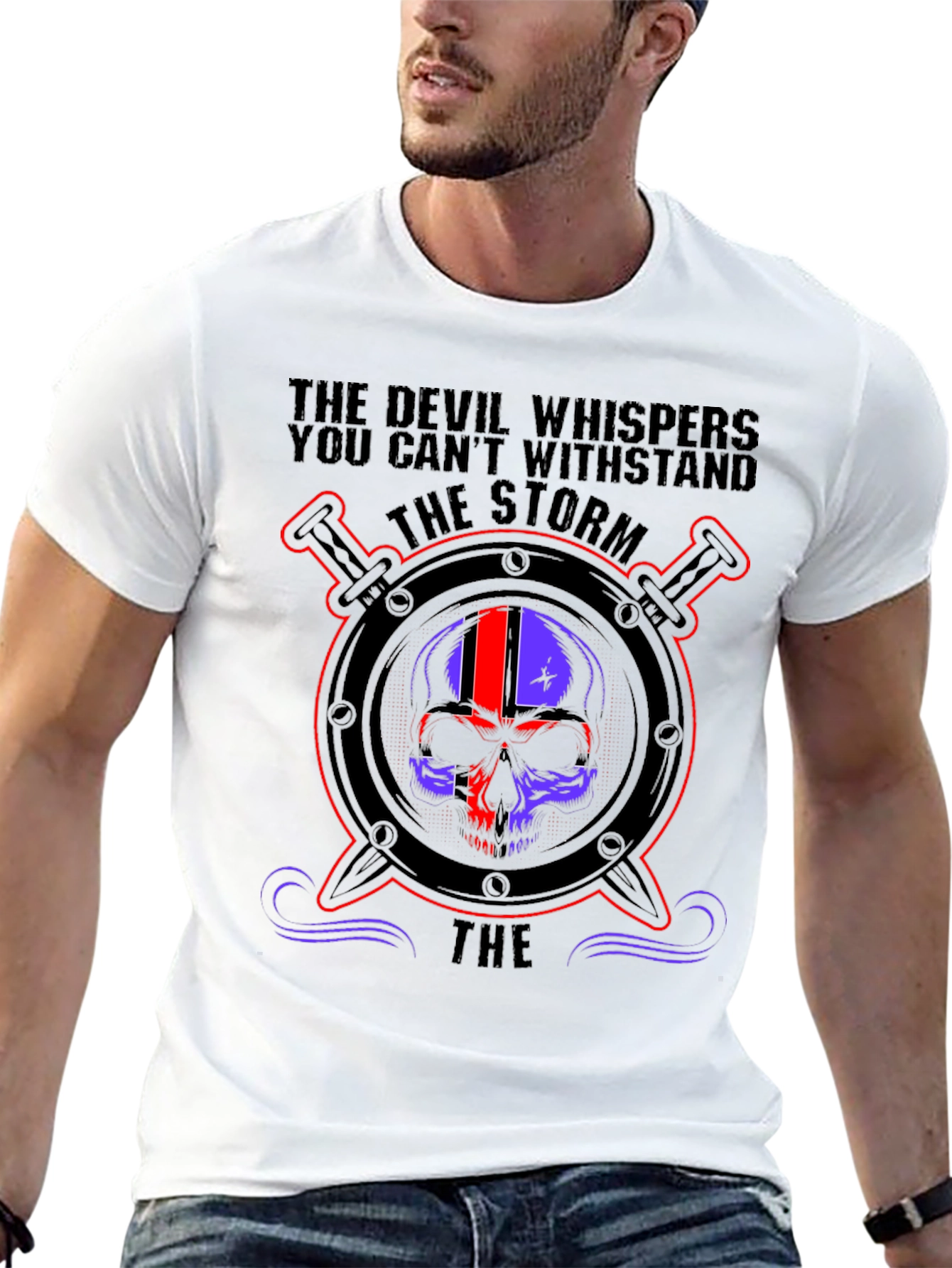 Black Devil Whispers Storm Skull Graphic Tee view 13