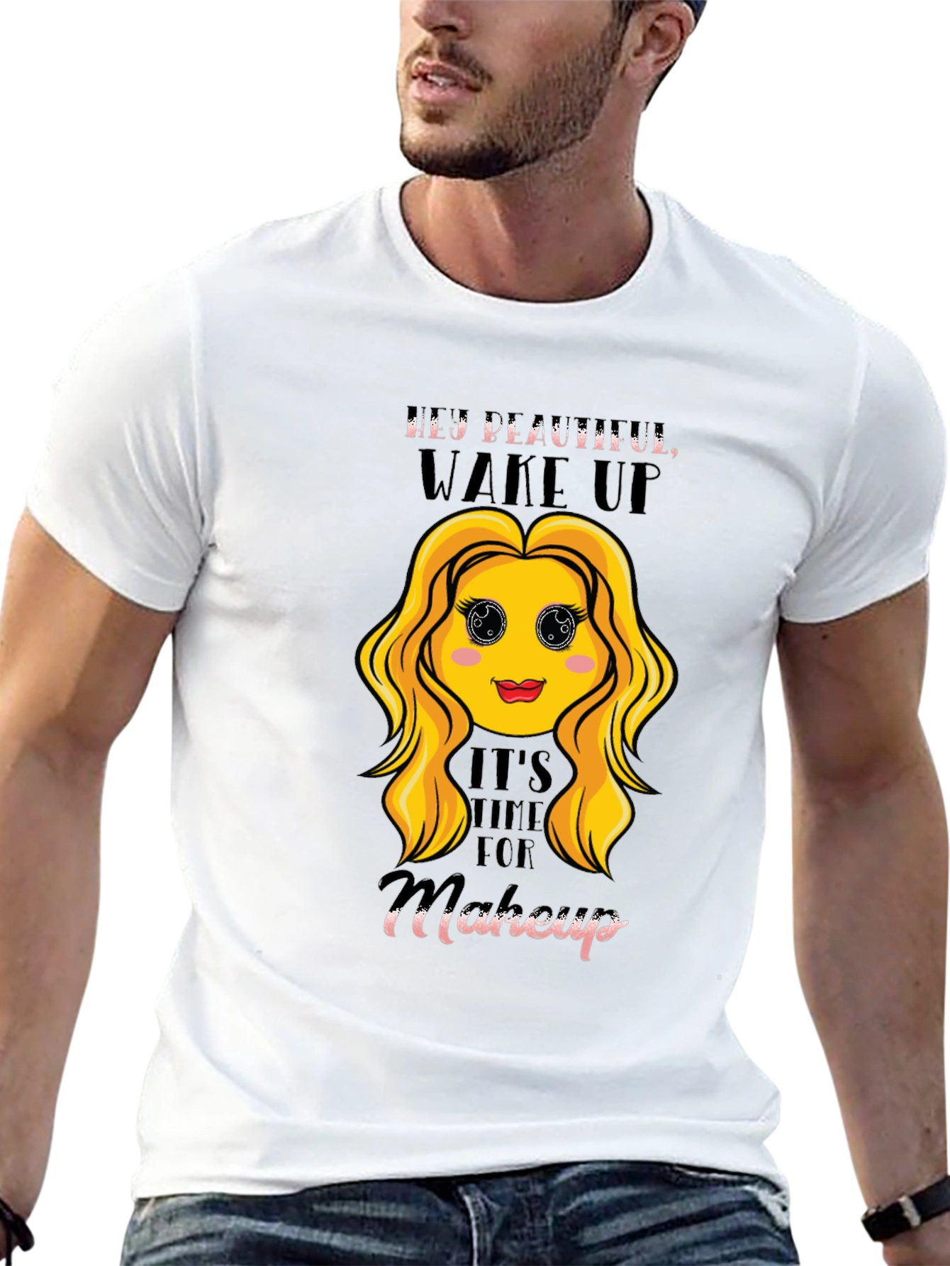 Black Hey Beautiful Wake Up T-Shirt - Makeup Time! view 13