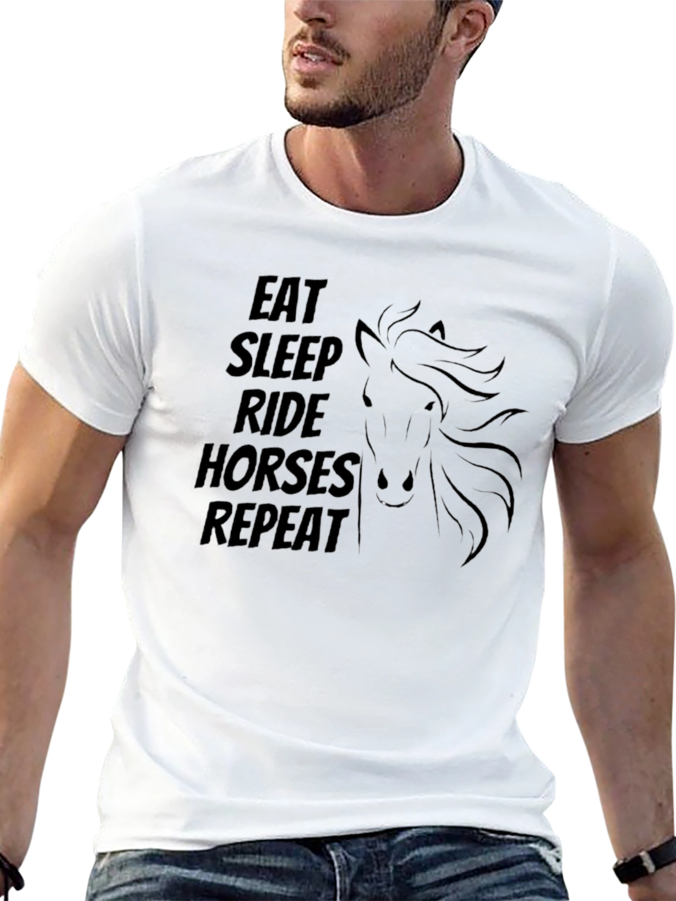 Black Eat Sleep Ride Horses Repeat Black T-Shirt view 13