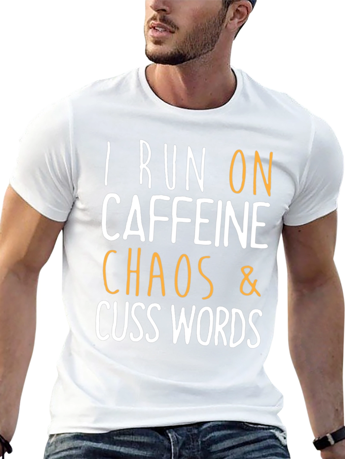 Black I Run On Caffeine, Chaos & Cuss Words T-Shirt view 13