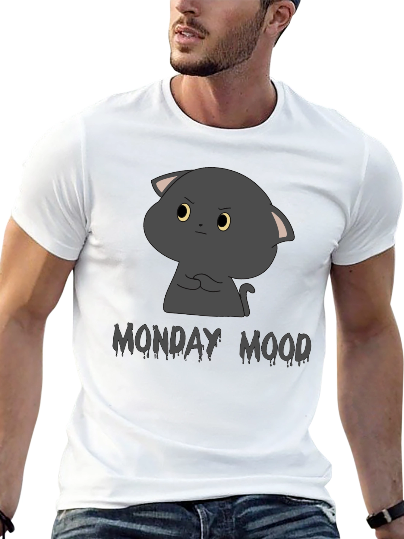 Black Monday Mood Grumpy Cat Black T-Shirt view 13