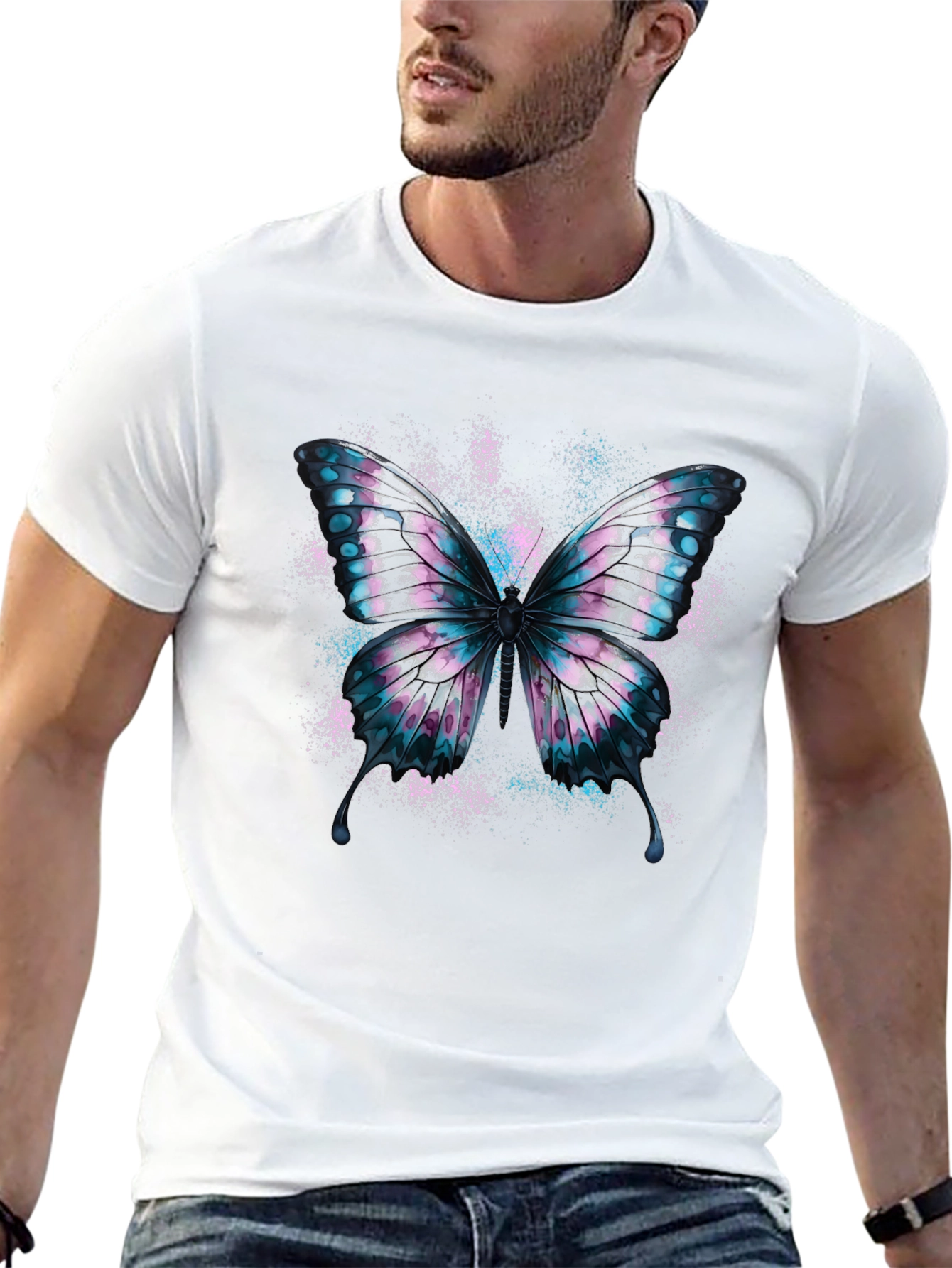 Black Butterfly Graphic Black Cotton T-Shirt view 13