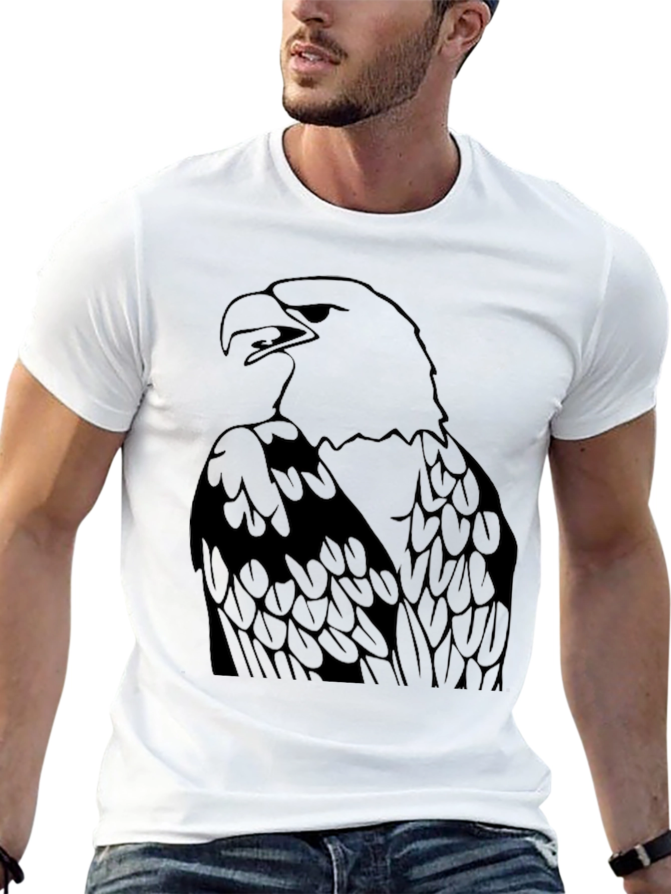 Black Men's Black Eagle Graphic Tee - Bold Statement Shirt view 13