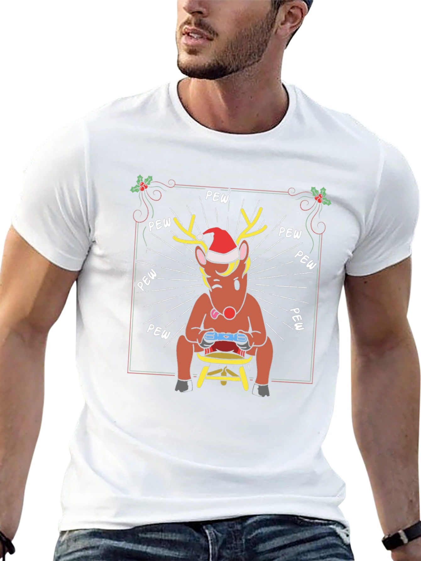 Black Funny Gaming Reindeer Christmas T-Shirt view 13