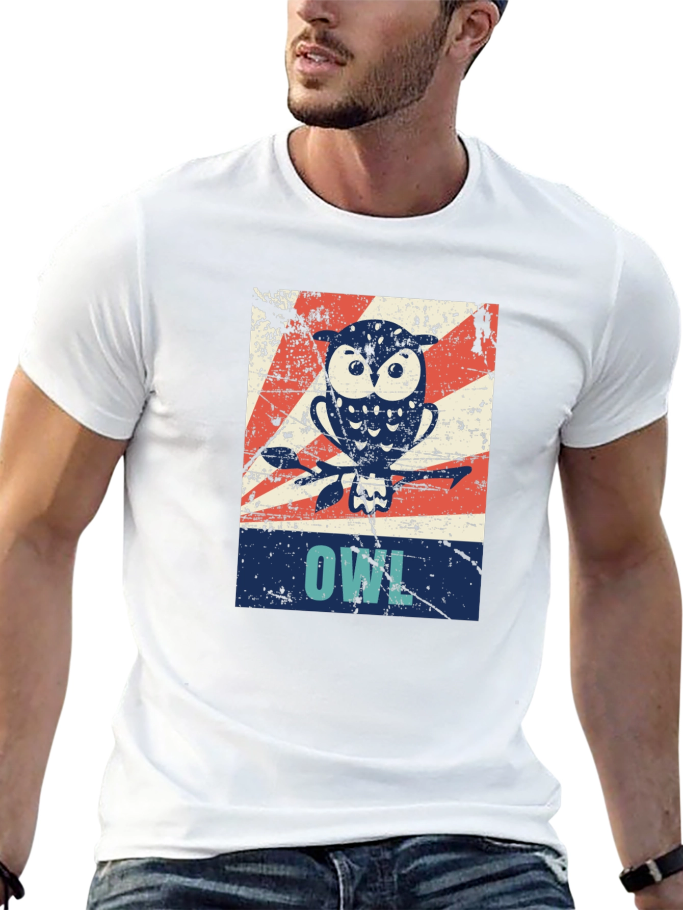 Black Vintage Owl Graphic Tee - Unisex Black T-Shirt view 13