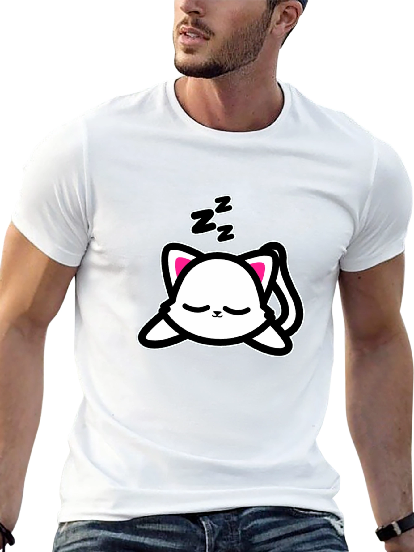 Black Cute Sleeping Cat Graphic Tee - Black view 13