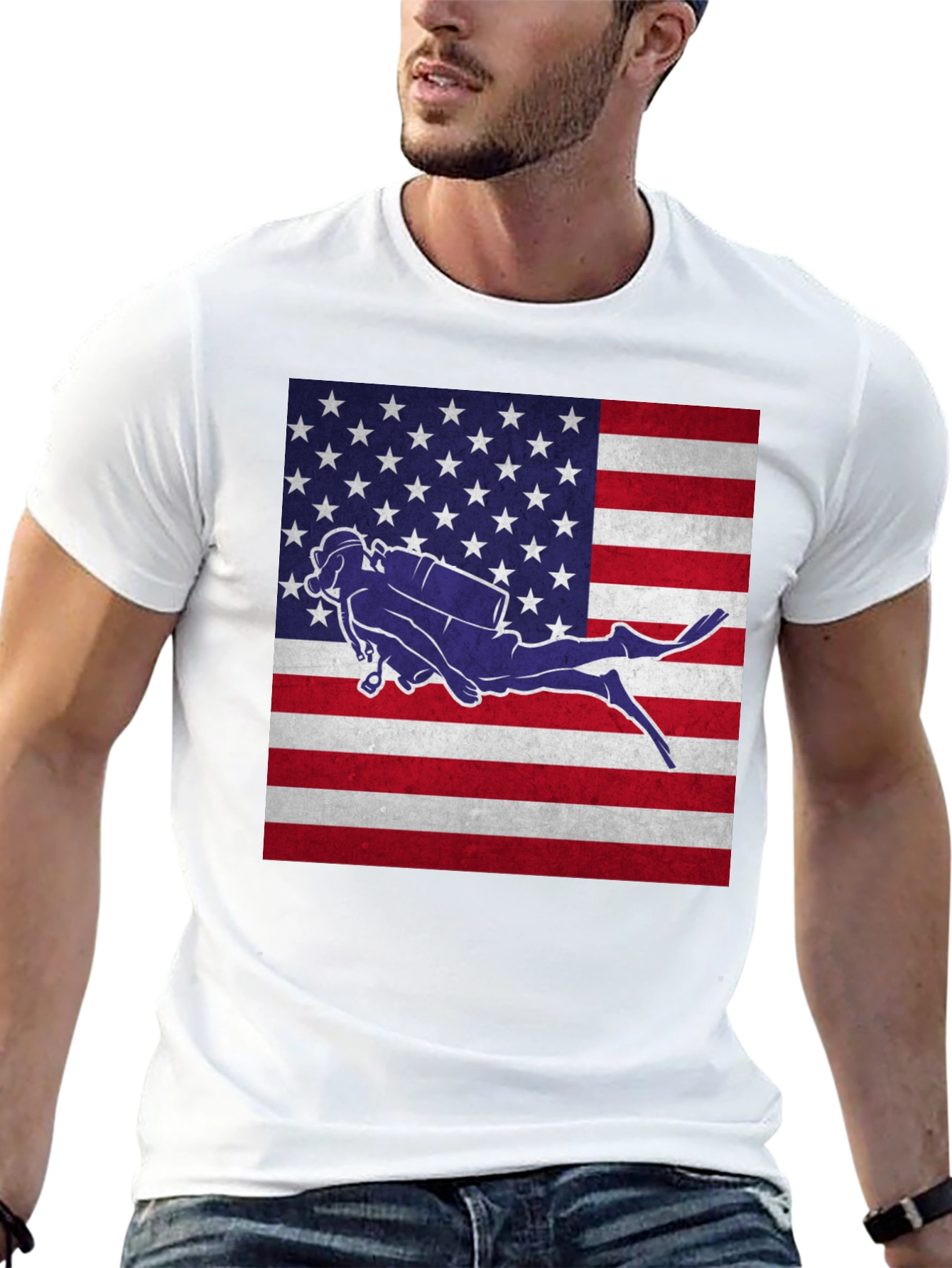 USA Flag Scuba Diver T-Shirt - Patriotic Dive Apparel - 13