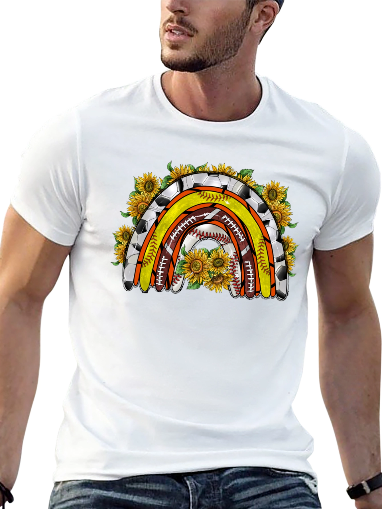 Black Sports Rainbow with Sunflowers T-Shirt view 13