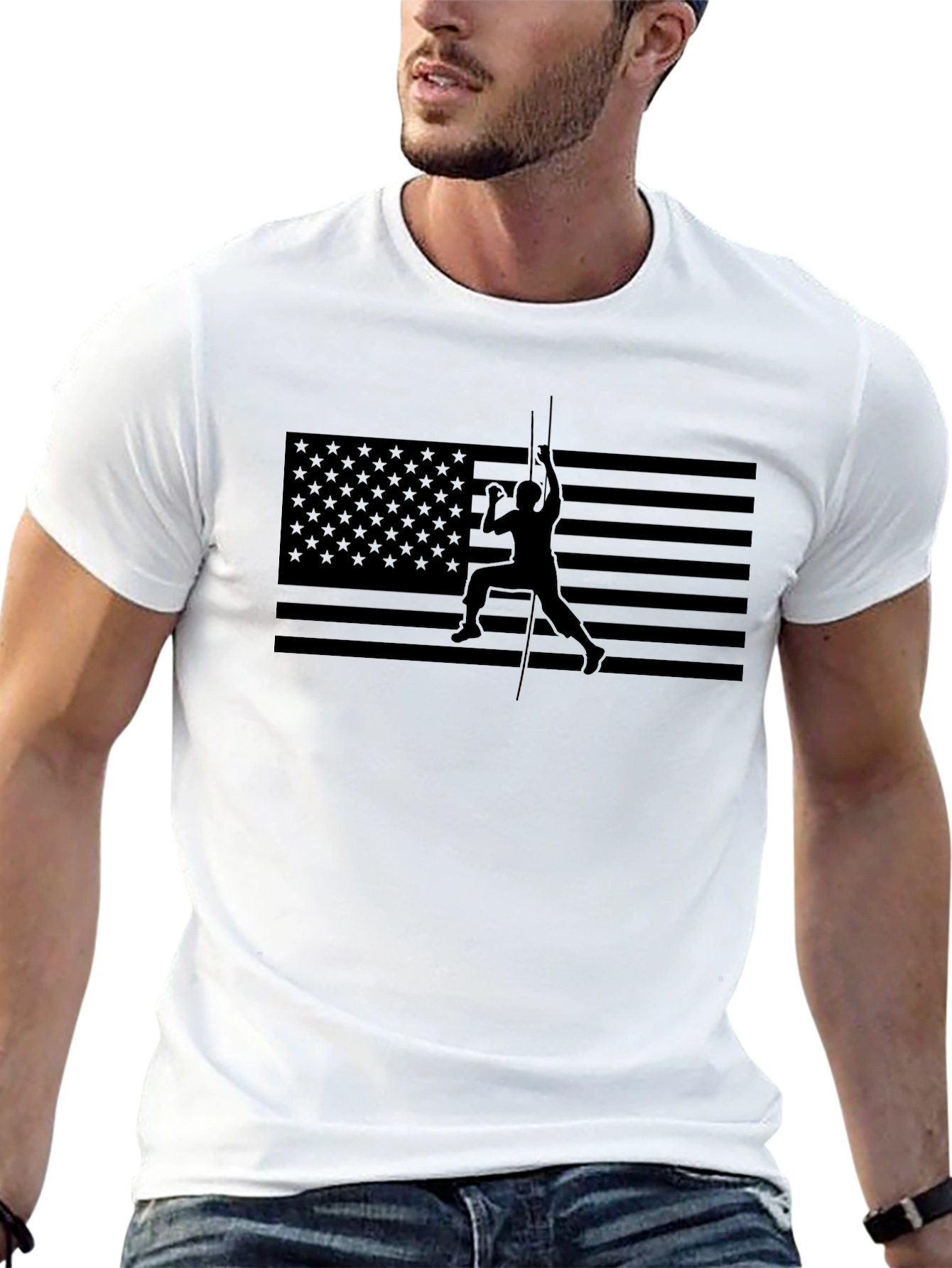 Black American Flag Lineman T-Shirt - Black view 13