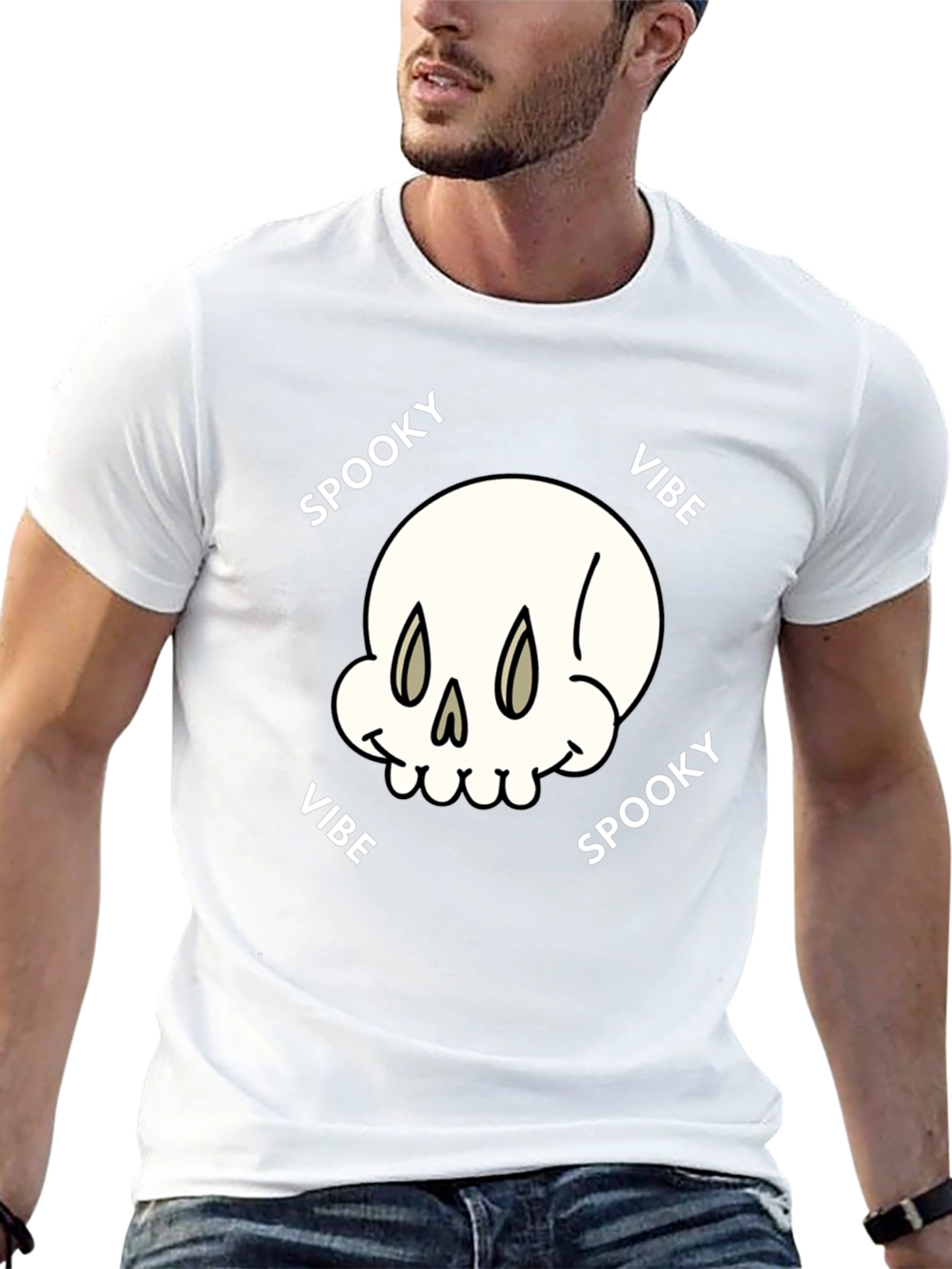 Black Spooky Vibe Graphic Tee - Skull Design view 13