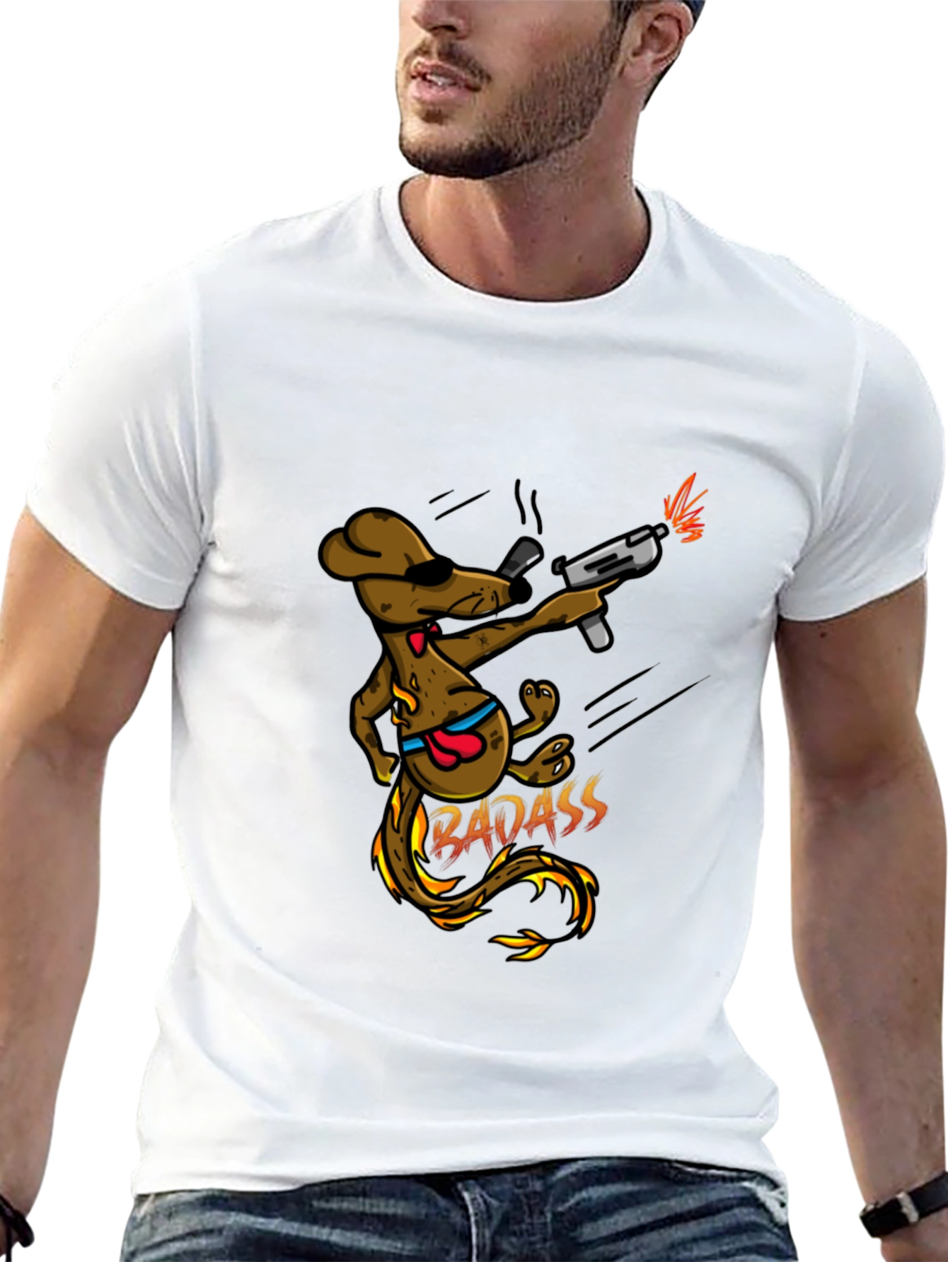 Black Badass Dog with Gun Black T-Shirt view 13