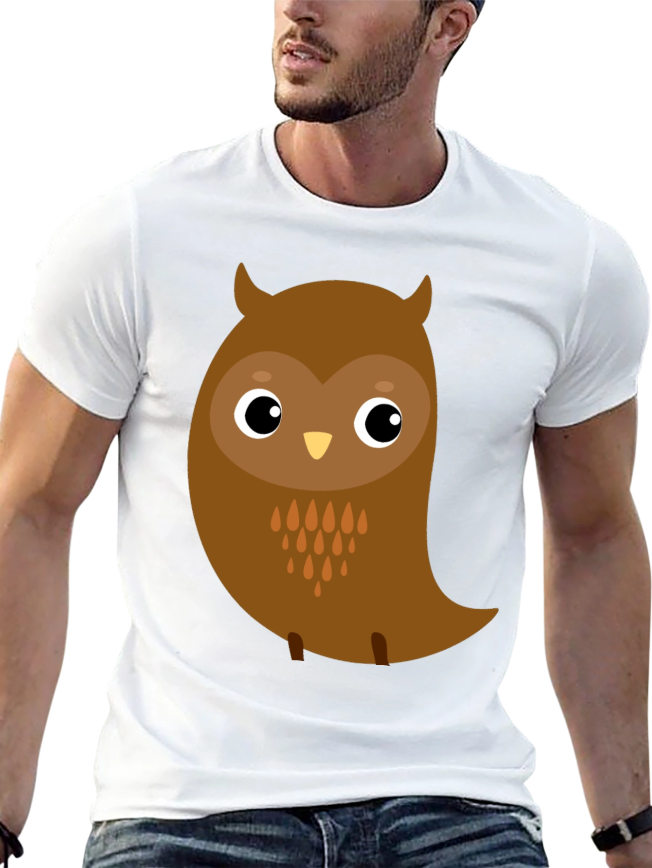 Black Cute Cartoon Owl Graphic Black T-Shirt view 13