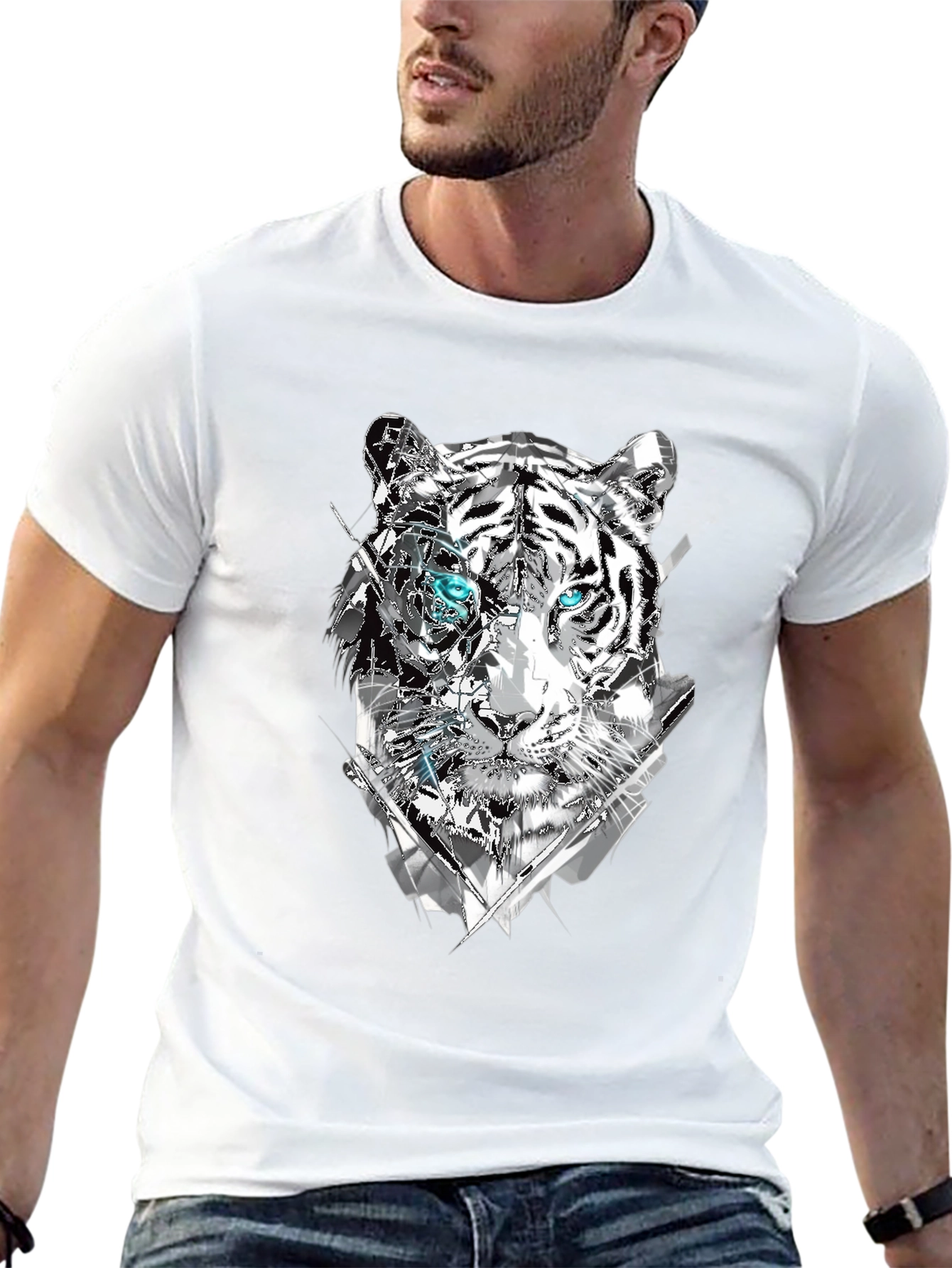 Black Abstract Tiger Graphic Print Tee - Men's Black T-Shirt view 13