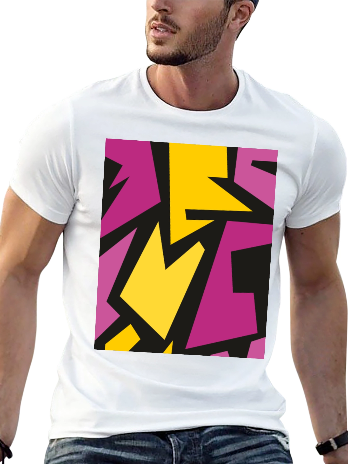 Black Abstract Geometric Design Black T-Shirt view 13