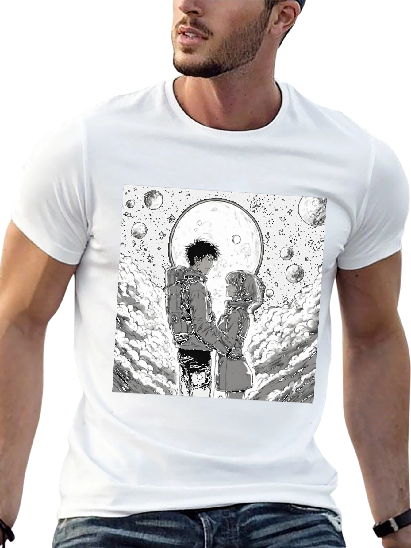 Black Anime Moon Lovers Graphic Tee - Black view 13