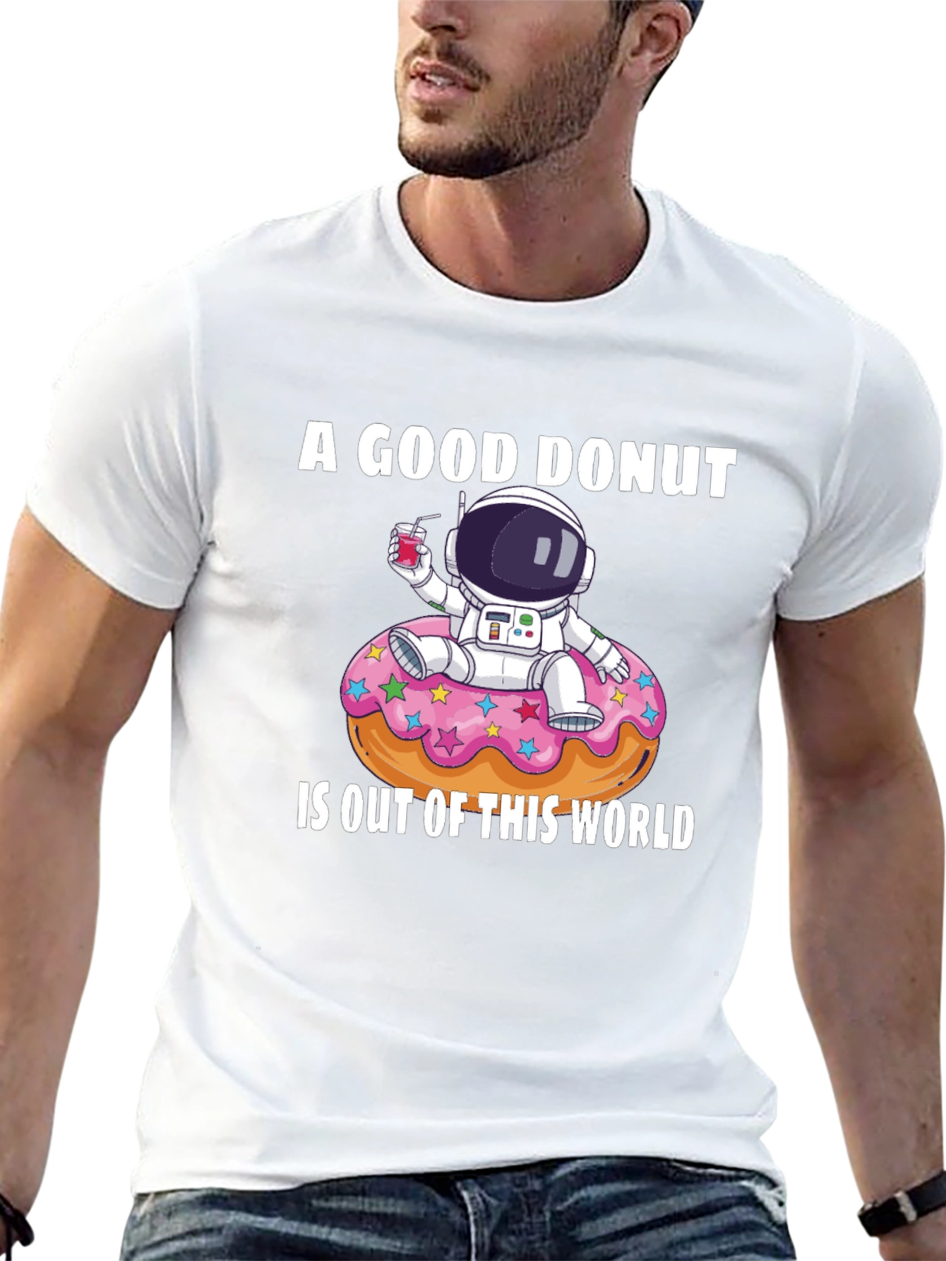 Black A Good Donut is Out of This World Funny Graphic T-Shirt view 13