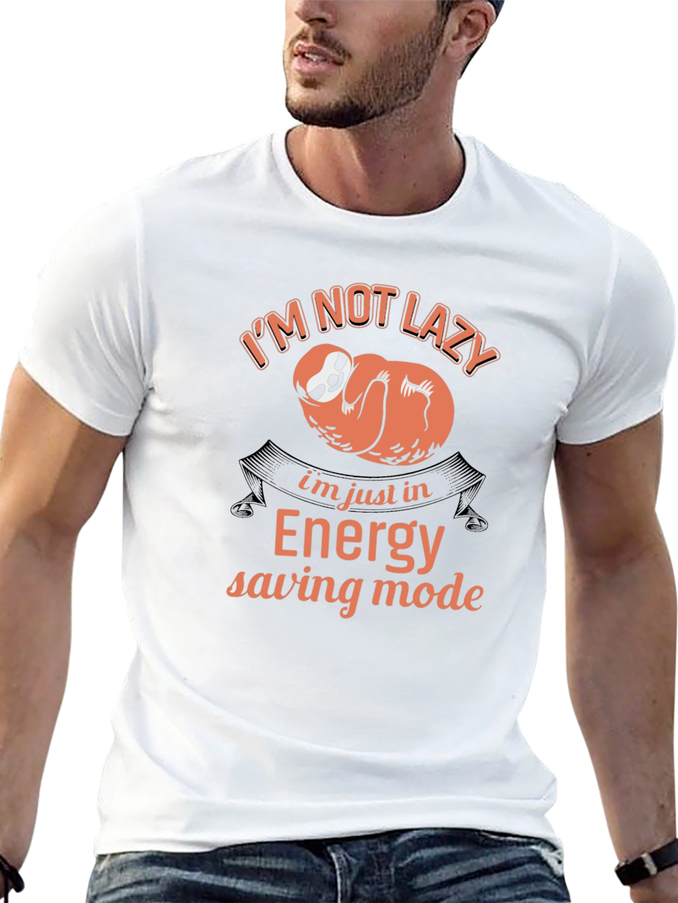 Black Funny Sloth 'Energy Saving Mode' Graphic T-Shirt view 13