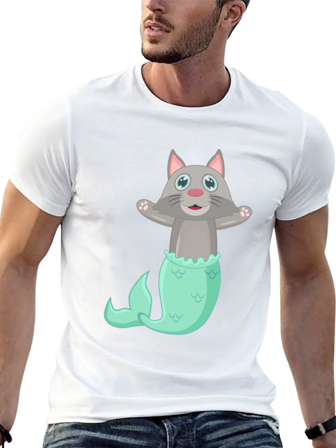 Black Cat Mermaid T-Shirt - Funny Graphic Tee view 13