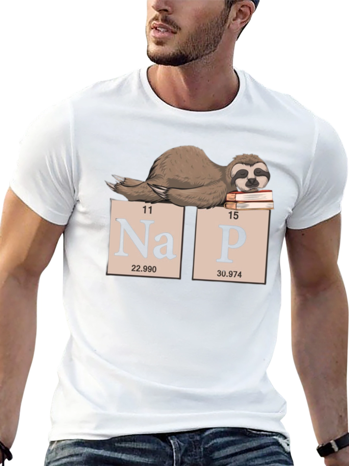 Black Nap Sloth Periodic Table T-Shirt - Chemistry Humor Tee view 13