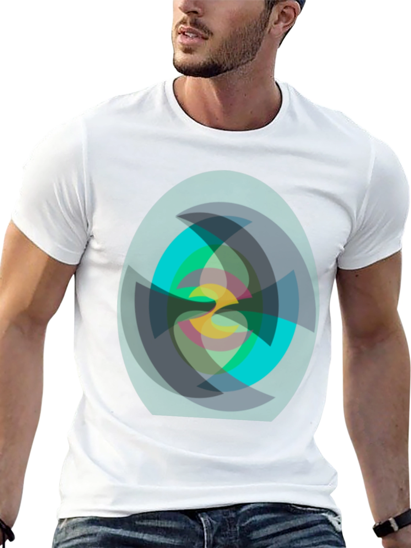 Black Abstract Geometric Print Black T-Shirt view 13