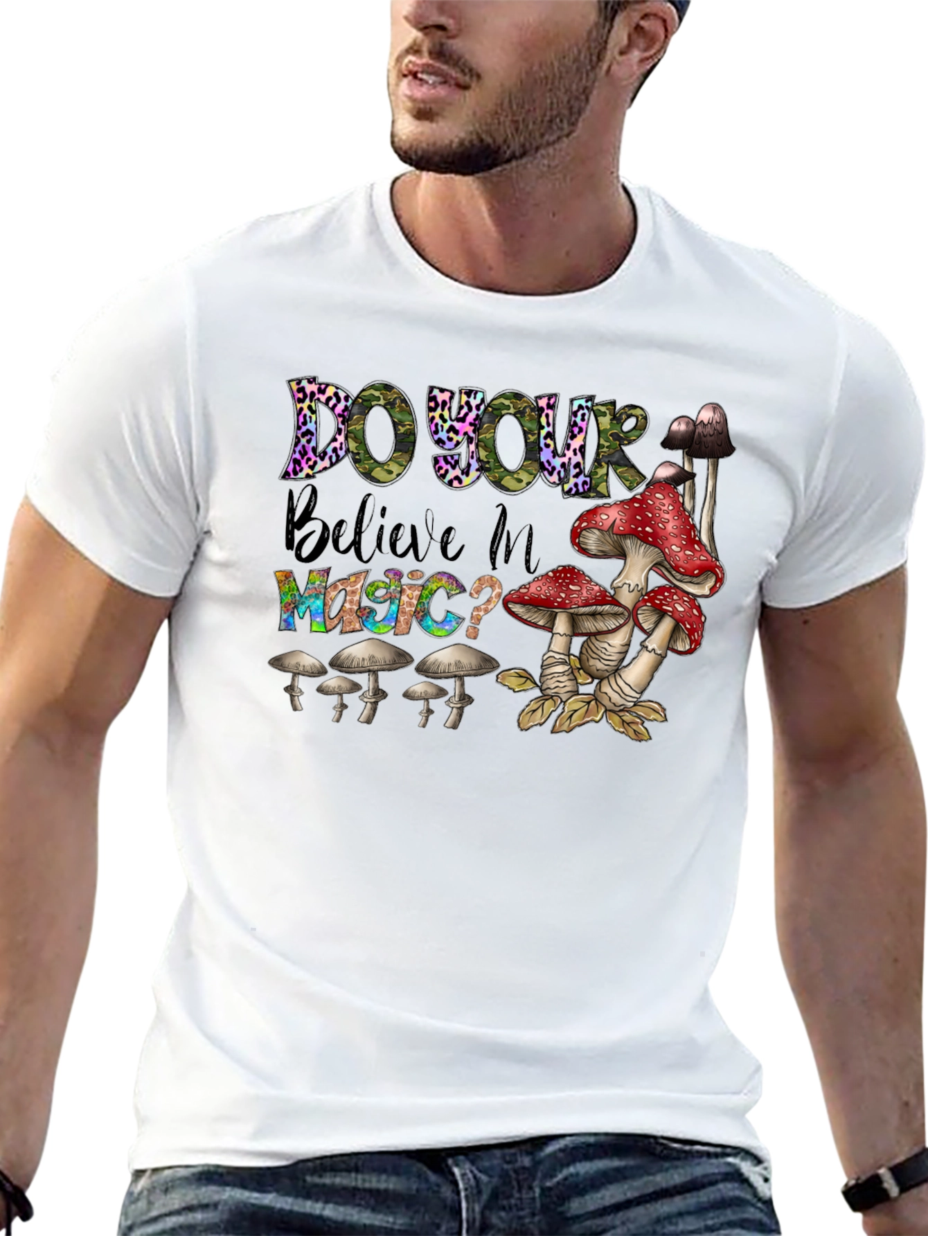Black Do You Believe In Magic? Mushroom T-Shirt view 13