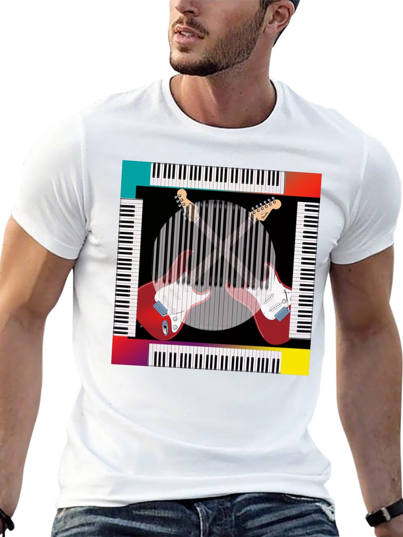 Black Music Lover Tee: Guitar & Piano Design view 13