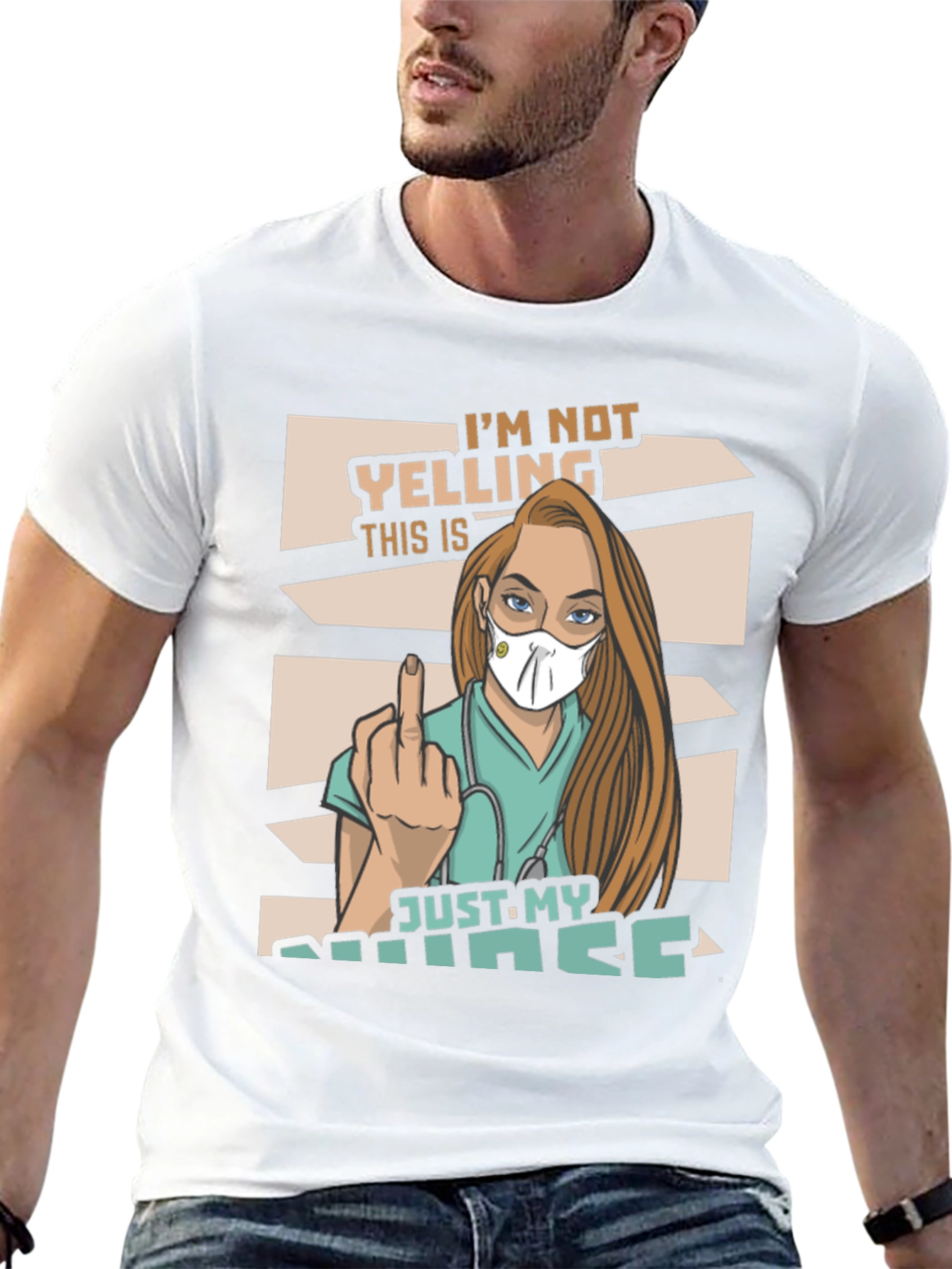 Black I'm Not Yelling Nurse Graphic T-Shirt view 13