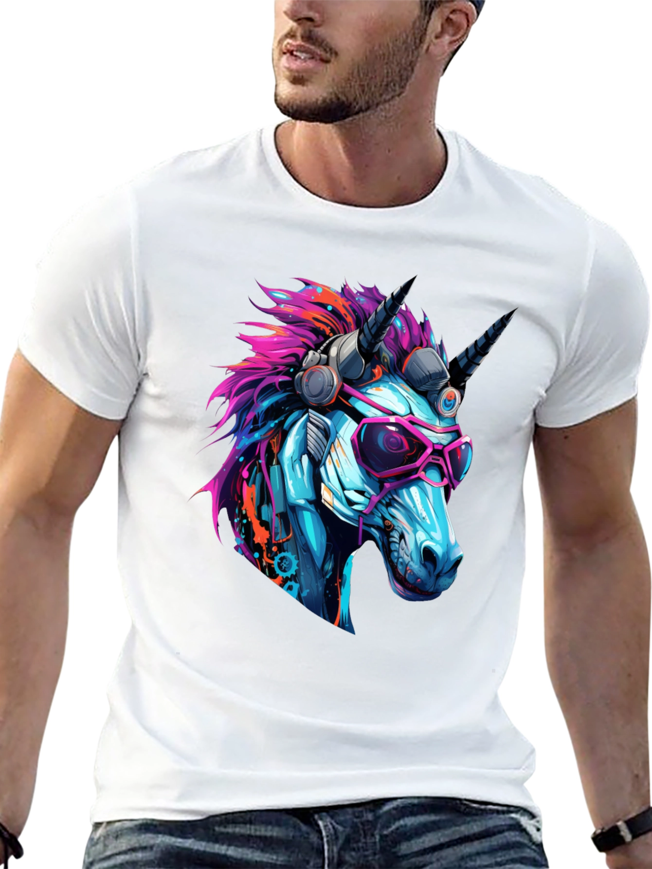 Black Cyberpunk Unicorn Graphic T-Shirt - Cool, Edgy Design view 13