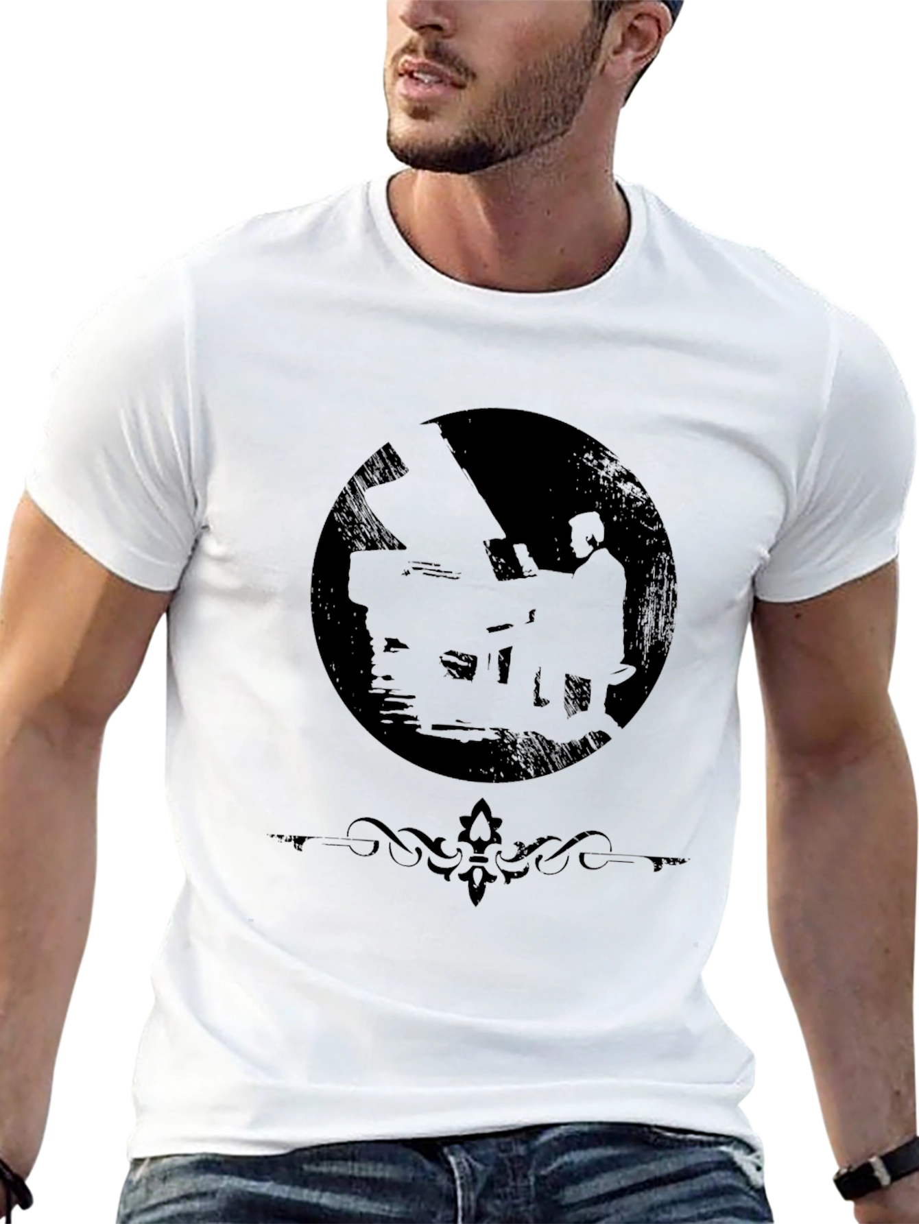 Black Silhouette Pianist Black T-Shirt view 13