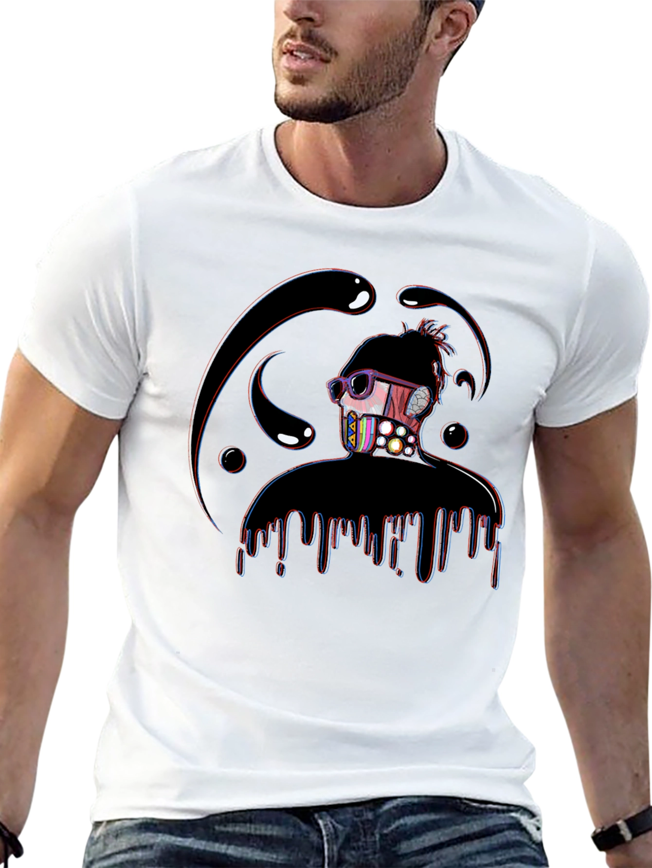 Black Abstract Dripping Figure Graphic T-Shirt view 13