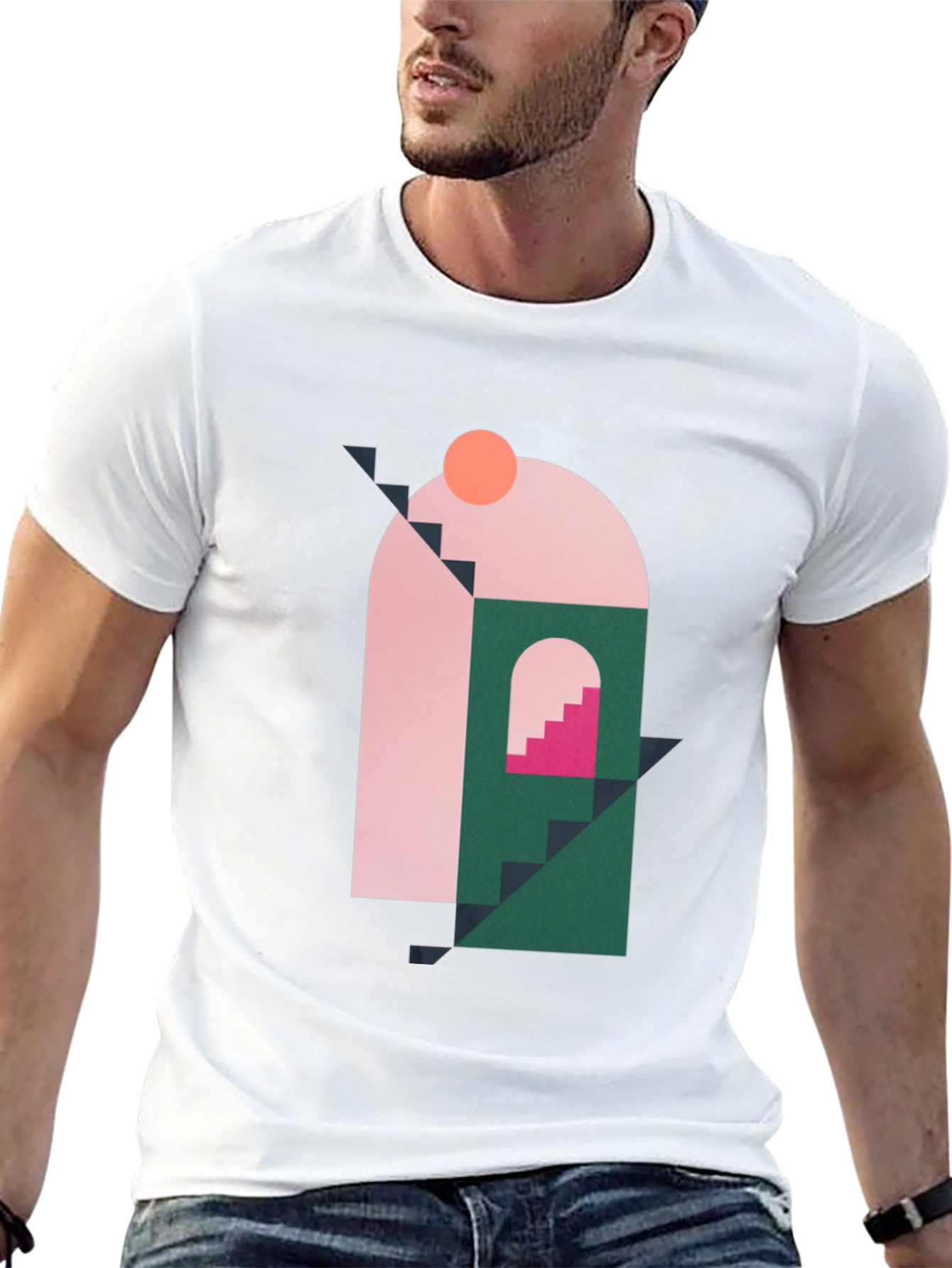 Black Geometric Shape Graphic Black T-Shirt view 13