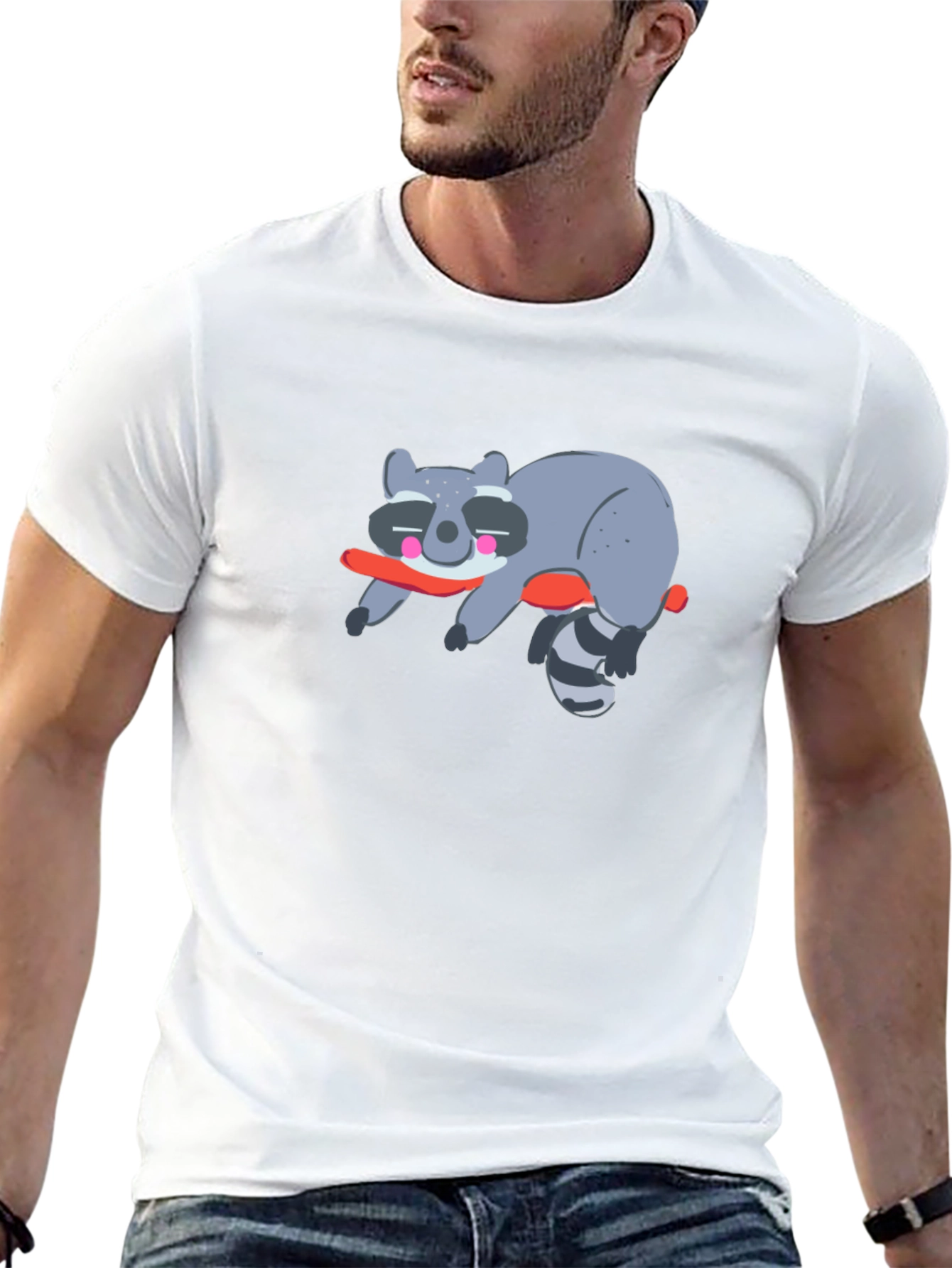 Black Lazy Raccoon Graphic T-Shirt - Unisex Black Tee view 13