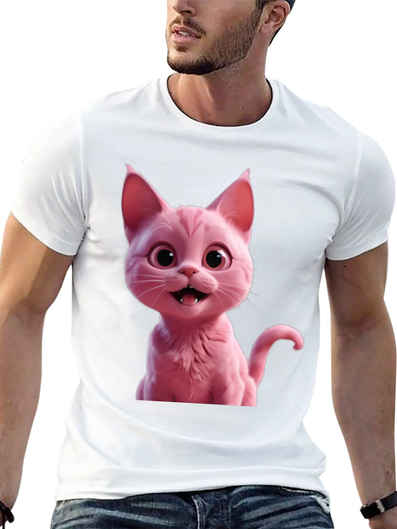 Black Pink Cat Graphic Tee - Black Unisex T-Shirt view 13